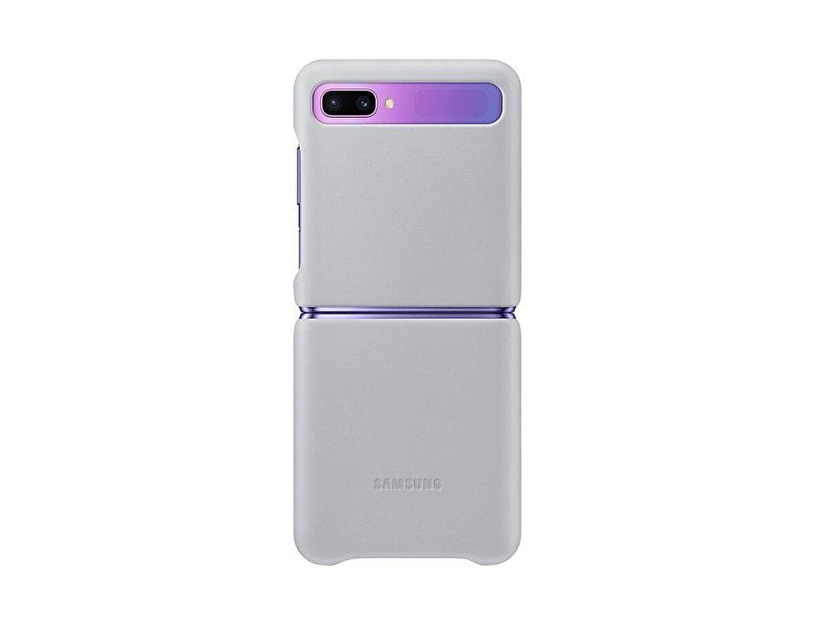 Galaxy Z Flip ile Uyumlu Deri Kılıf Gümüş Gri EF-VF700LSEGWW