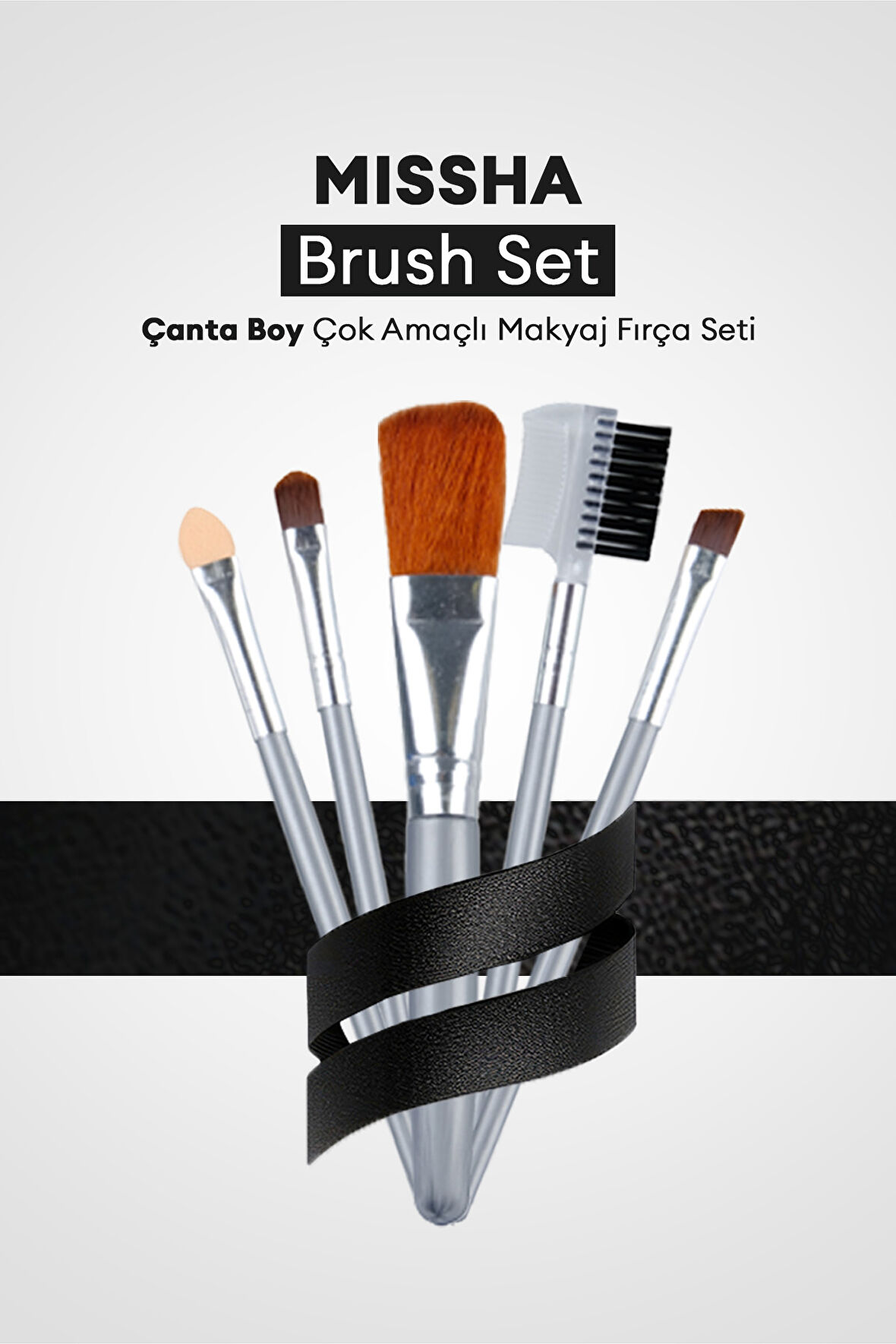 Çanta Boy Çok Amaçlı Makyaj Fırça Seti Brush Set (Gray) (5Adet)