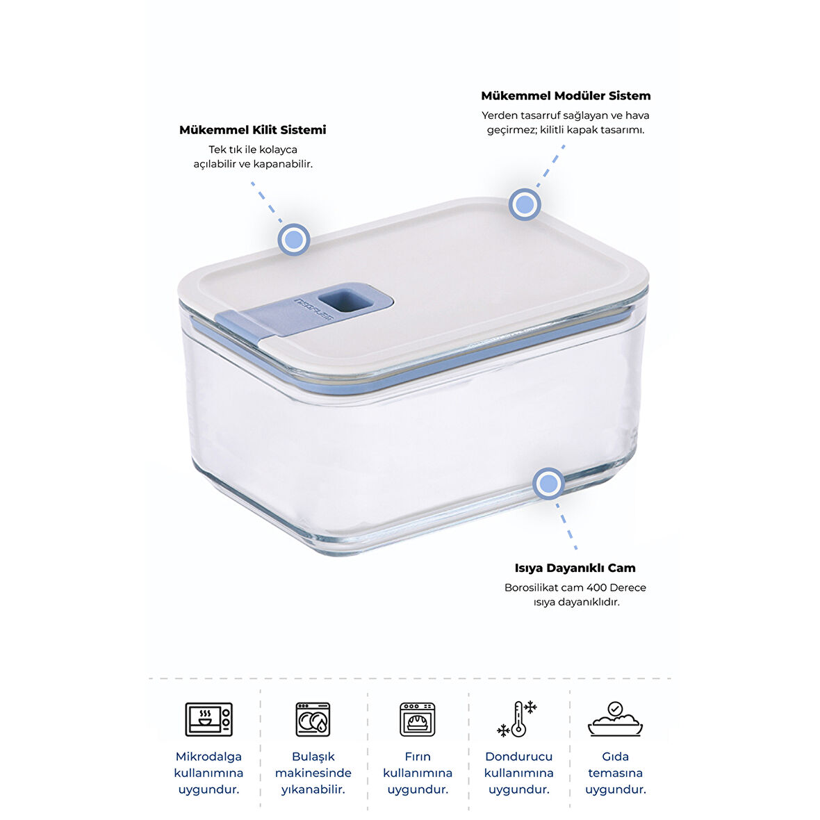 Neoflam Perfect Seal Derin Cam Saklama Kabı 1100 ml