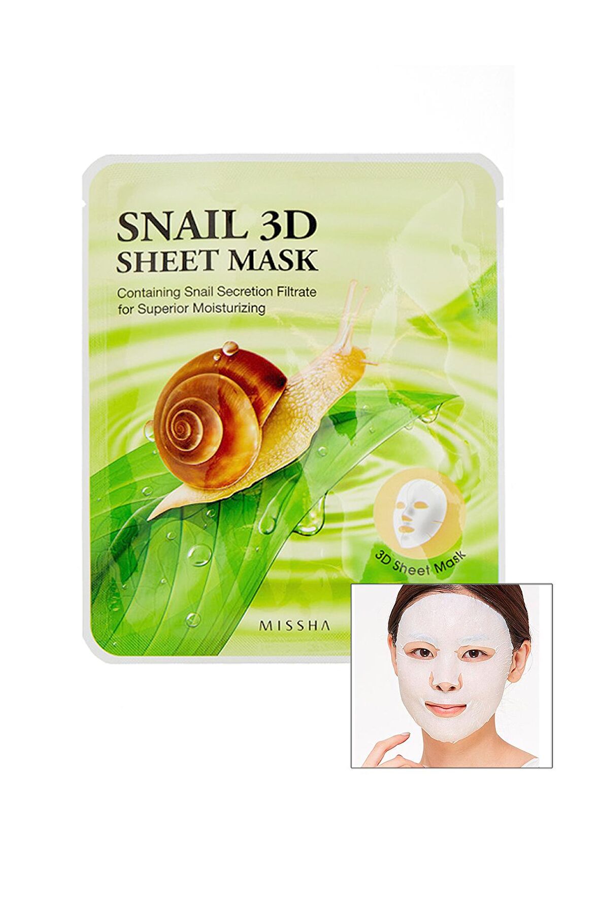 Salyangoz Salgısı Özü İçeren Nemlendirici Yaprak Maske (23g) Snail Healing 3D Sheet Mask