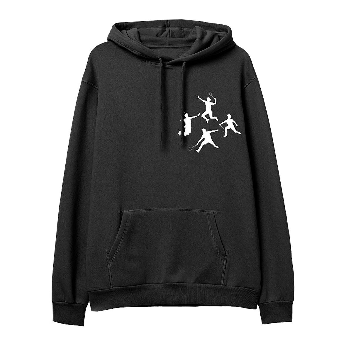 Badminton  Baskılı Siyah Hoodie
