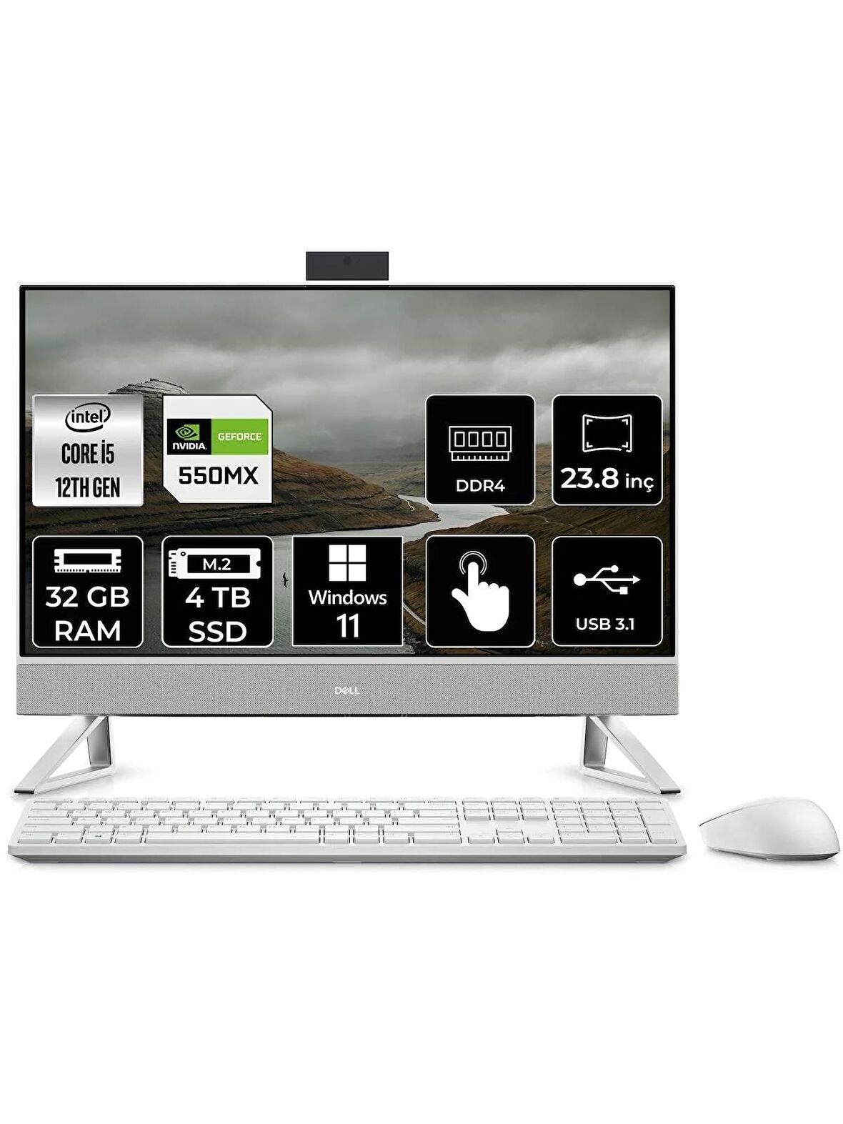 DELL İNSPİRON 5410 i5 1235U 32GB RAM 4TB SSD MX550/2GB 23.8 FHD W11P ALL IN ONE PC I5410AIO1305