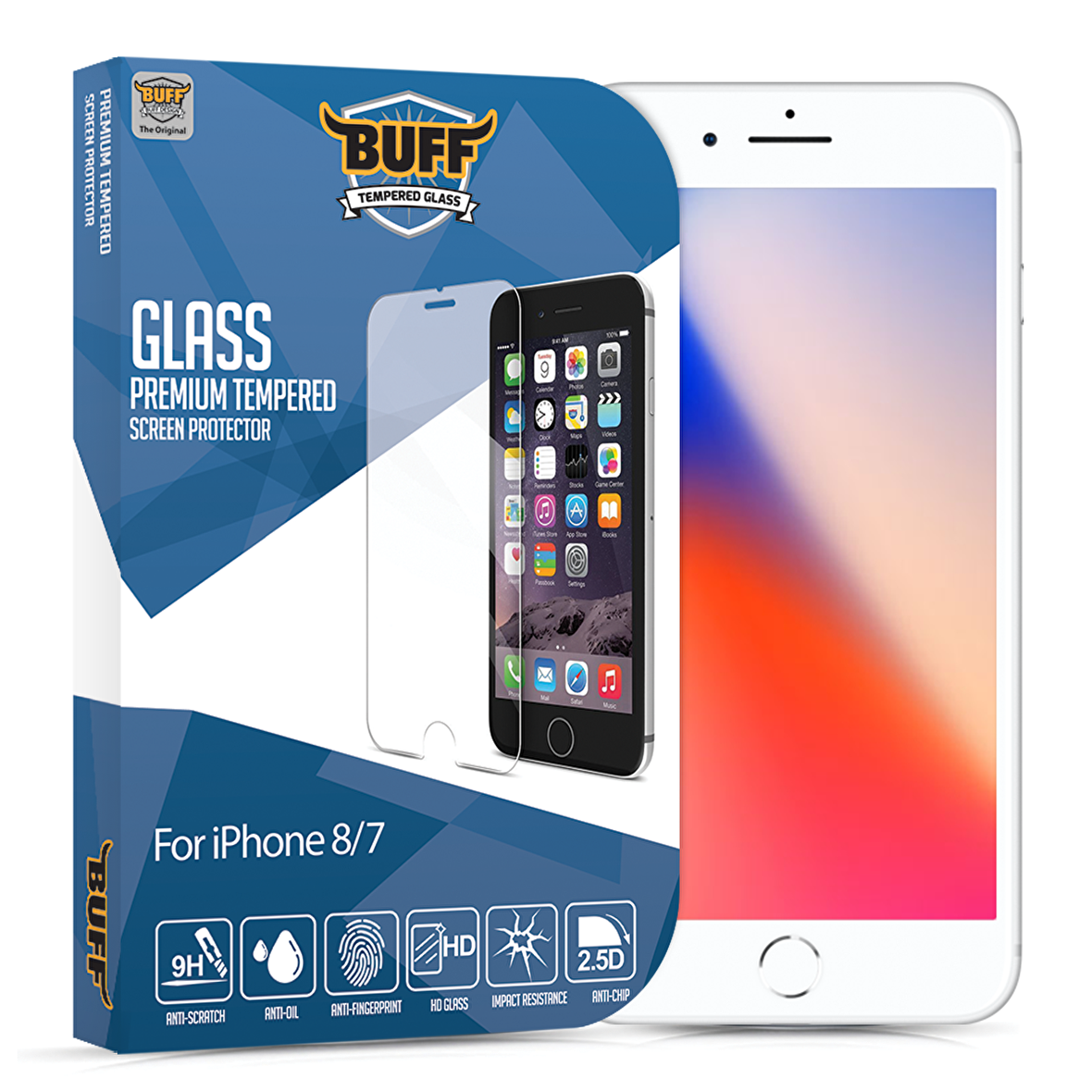 Buff iPhone 8 / 7 Glass ile Uyumlu Ekran Koruyucu
