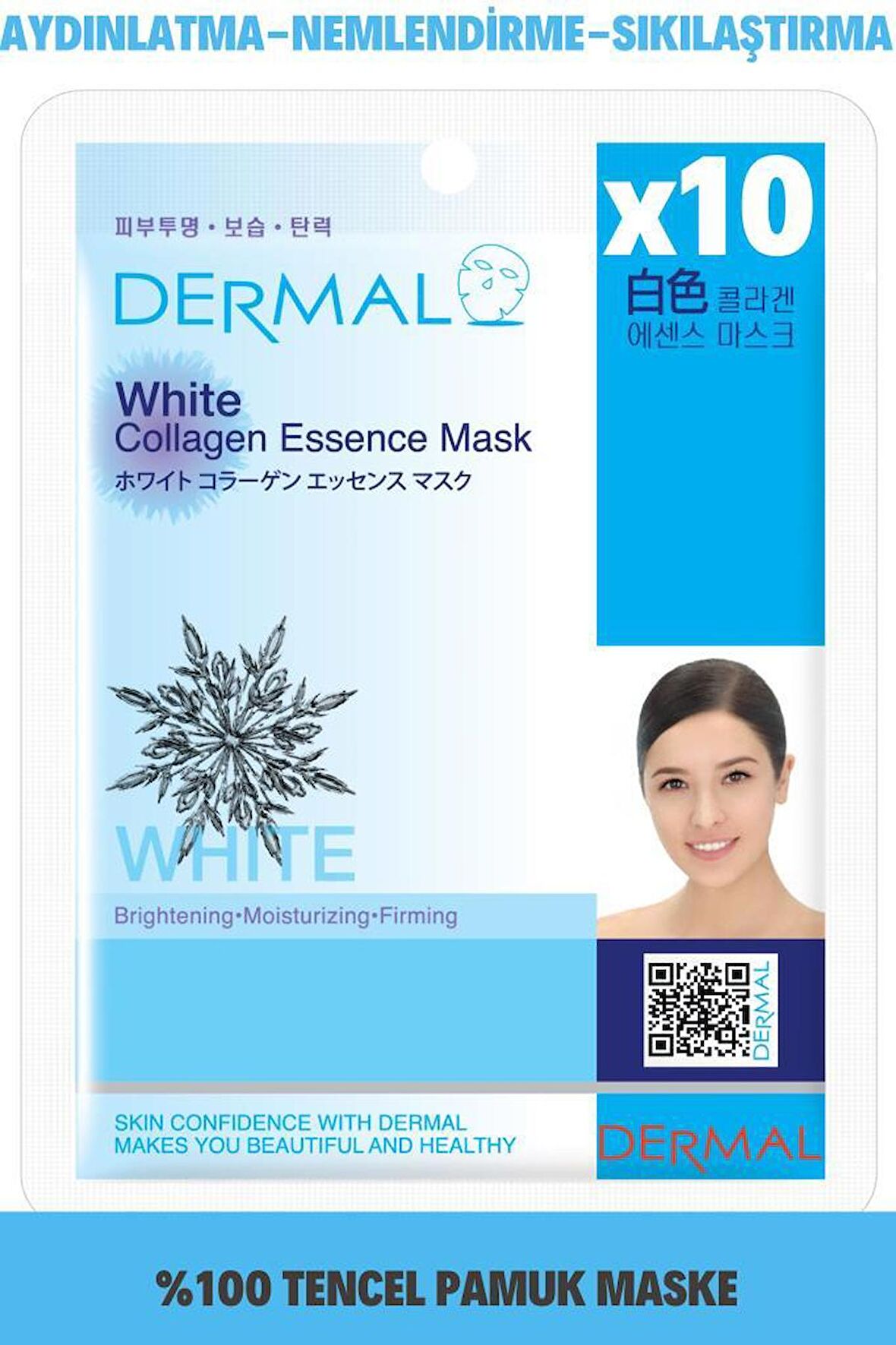 Dermal 10'lu Beyaz Kolajen Özlü Tek Kullanımlık Cilt Bakım Maskeleri