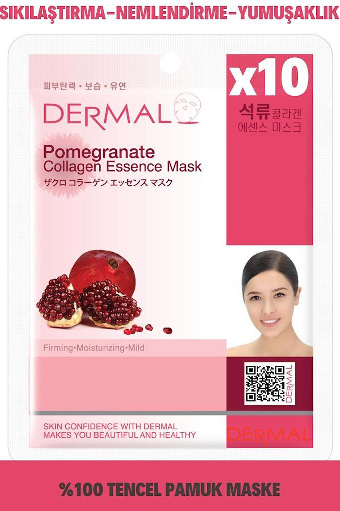 Dermal 10'lu Nar Kolajen Özlü Tek Kullanımlık  Cilt Bakım Maskeleri