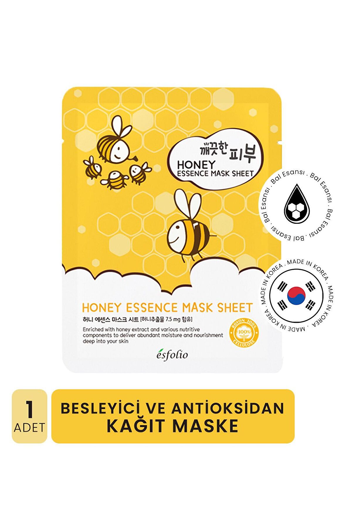 Besleyici Bal Özü İçeren Kağıt Maske Esfolio Honey Essence Mask Sheet