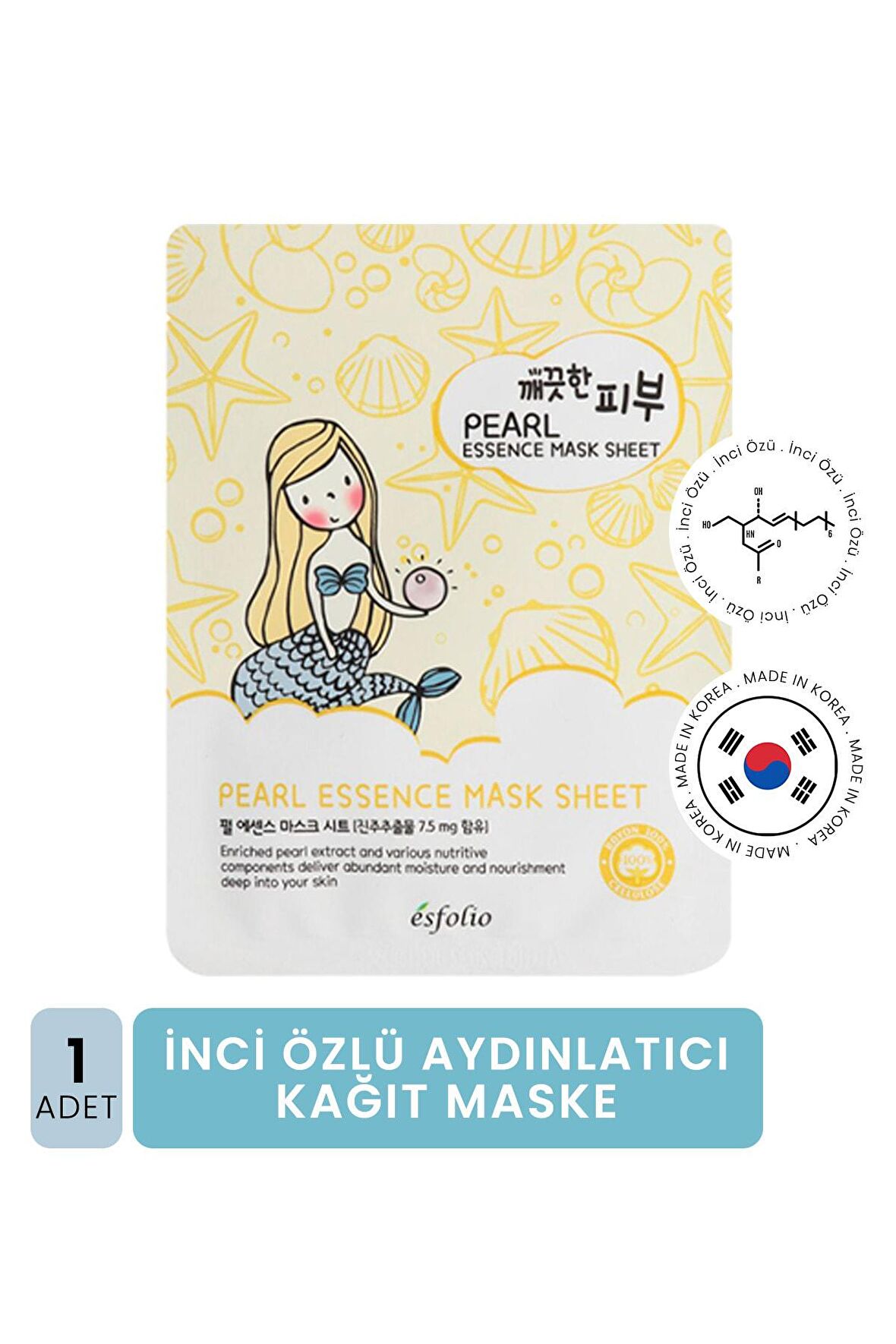 İnci Özü İçeren Aydınlatıcı Kağıt Maske Esfolio Pearl Essence Mask Sheet