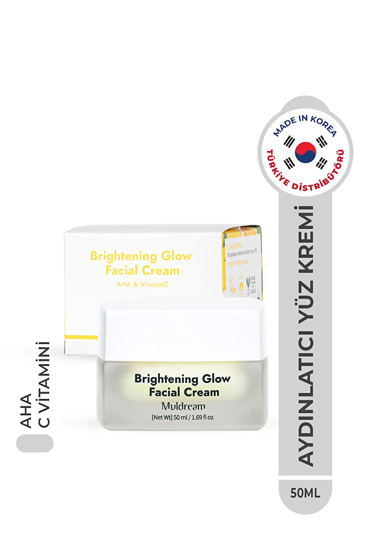 Brightening Glow Facial Cream Aha Ve C Vitamin Canlandırıcı Aydınlatıcı Nemlendirici Krem Kore 50ml