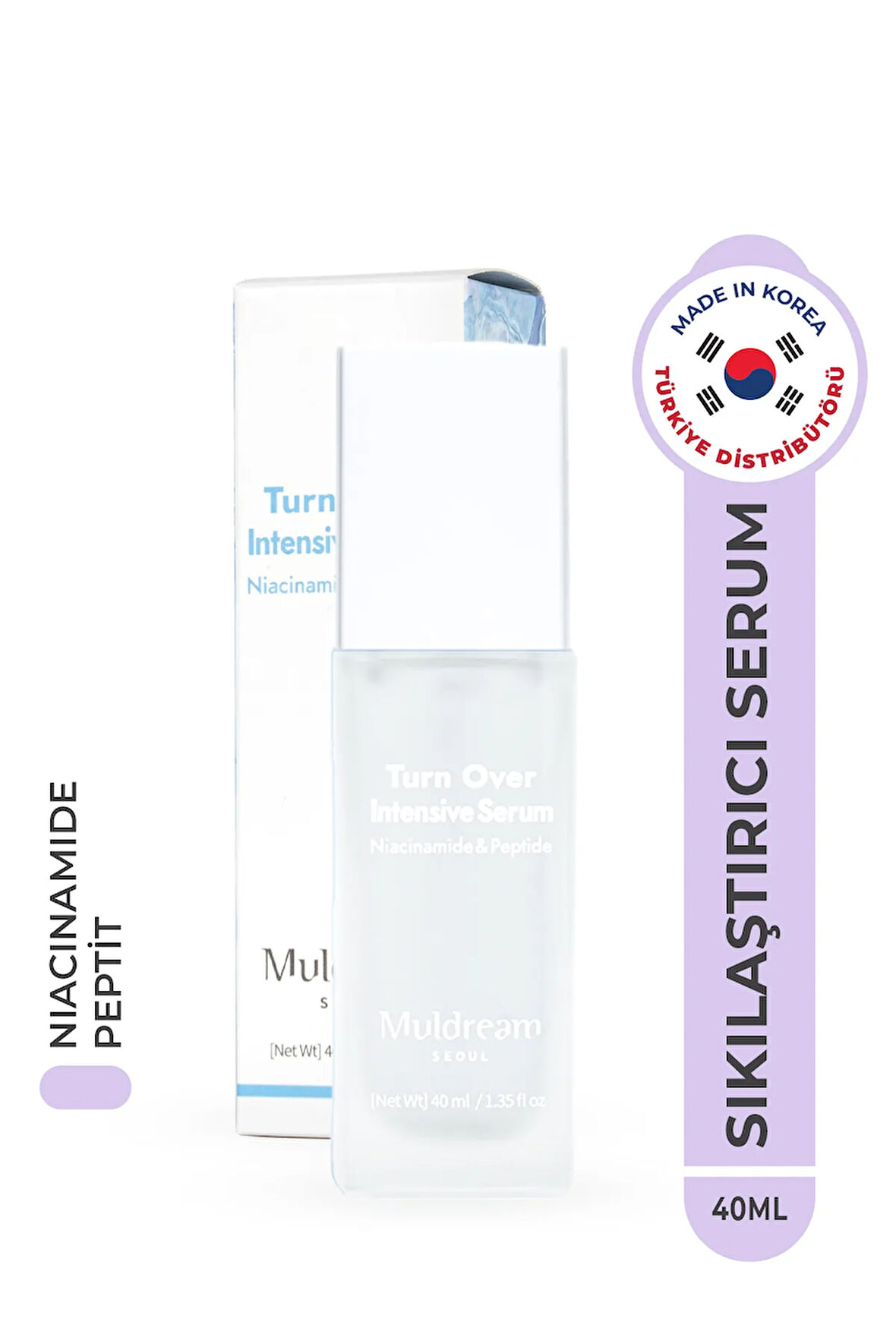 Turn Over Intensive Serum Niacinamide Ve Peptid Sıkılaştırıcı Yenileyici Serum Kore 40ml