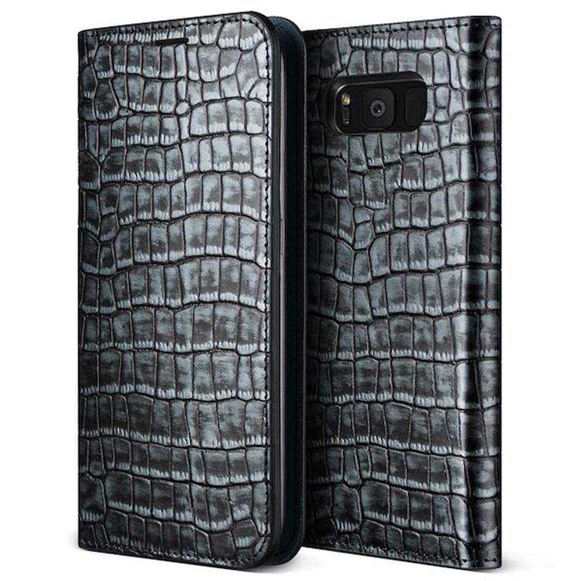 VRS Design Galaxy S8 Genuine Croco Diary Kılıf Dark Silver