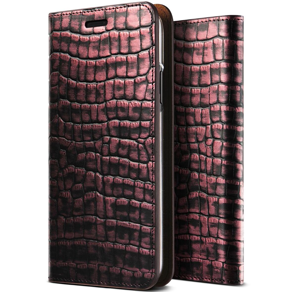 VRS Design iPhone X Genuine Croco Diary Kılıf Rose Pink