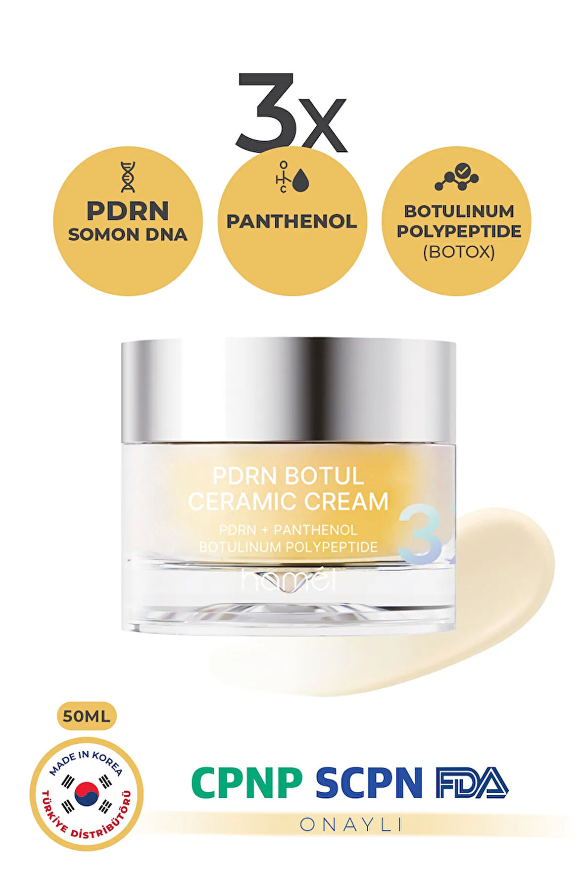 3X PDRN Botul Ceramic Cream Somon DNA Botoks Etkili Doku Onarıcı Krem Kore 50ml