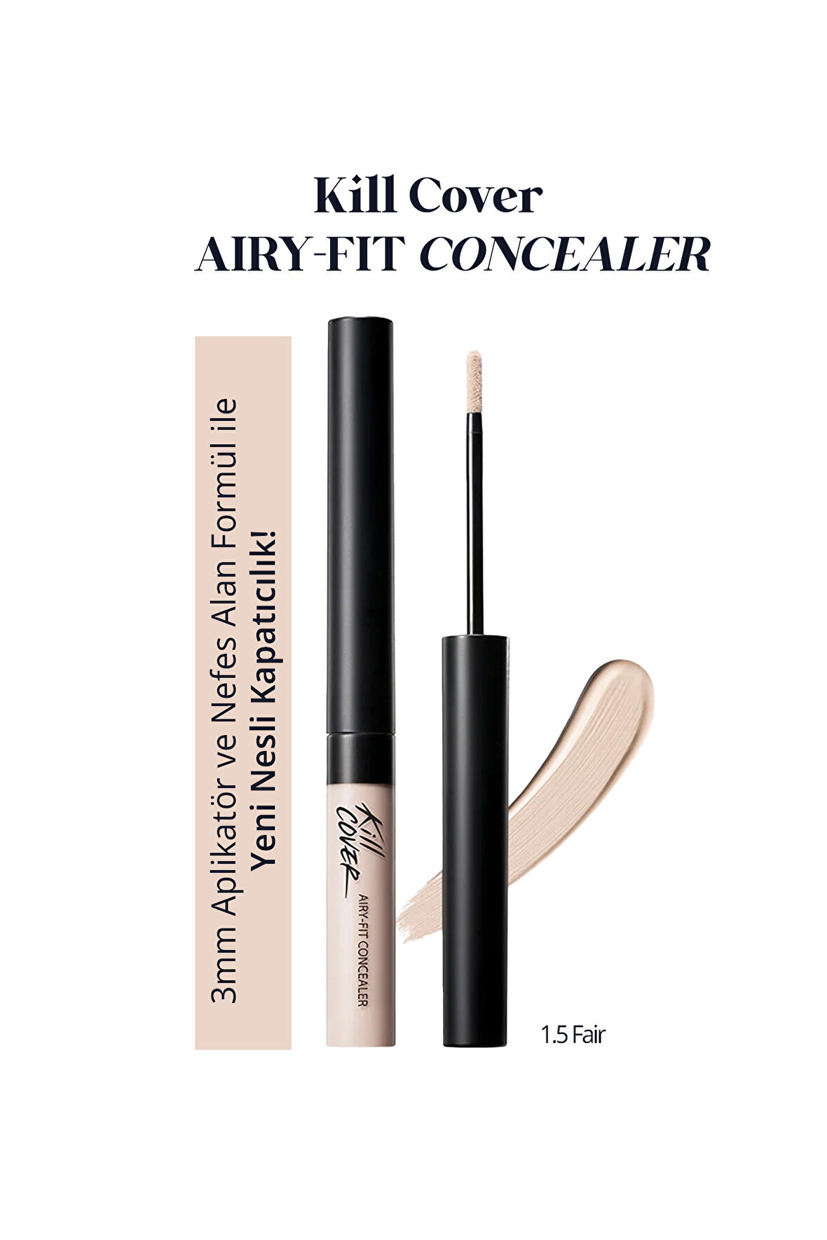 Hafif Formüllü, Uzun Süre Kalıcı Kapatıcı Clio Kill Cover Airy-Fit Concealer (1.5 Fair)