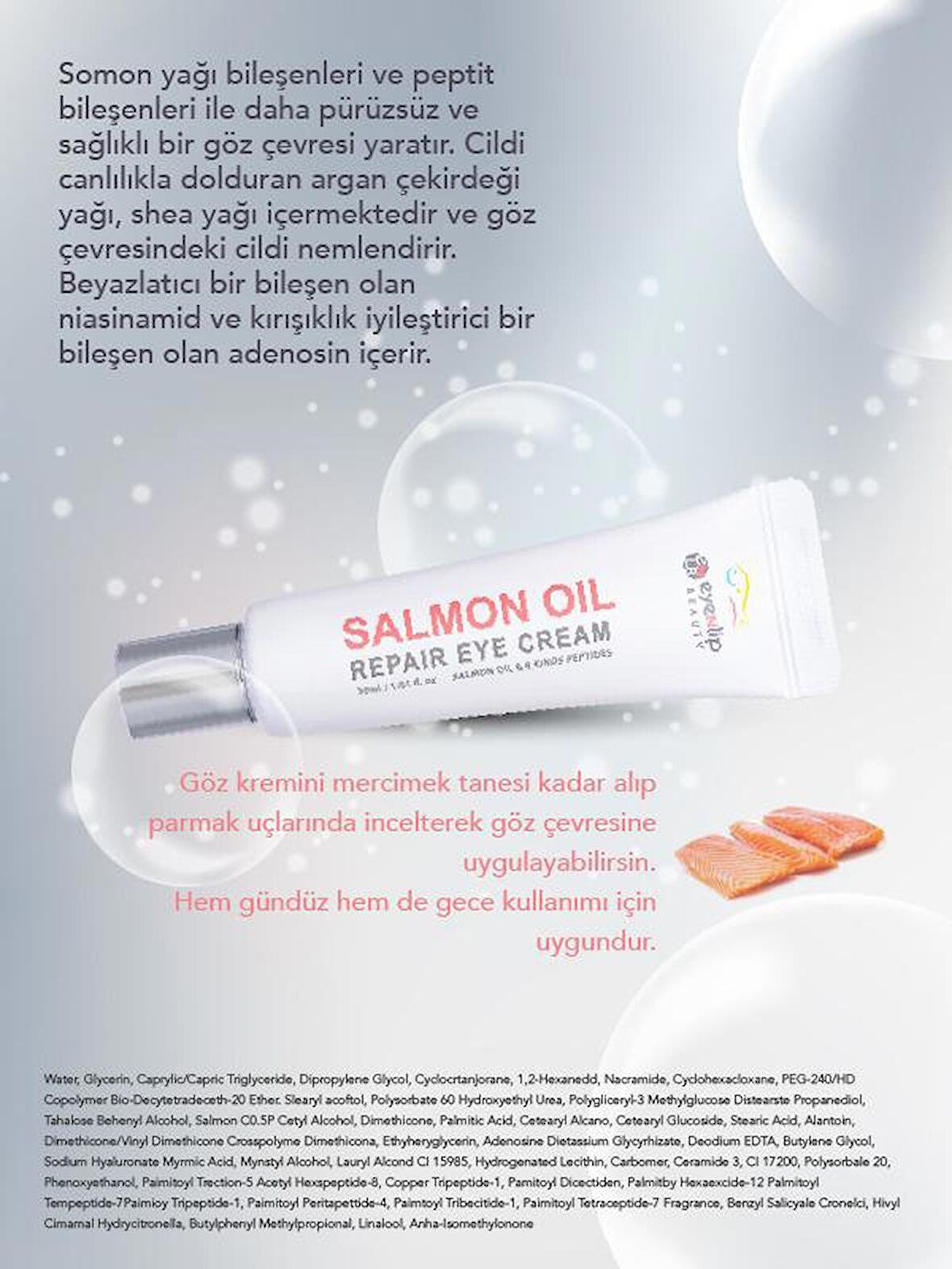 Somon Yağı ve Niacinamide İçeren Beyazlatıcı + Leke ve Kırışıklık Giderici Onarıcı Göz Kremi 30 ml