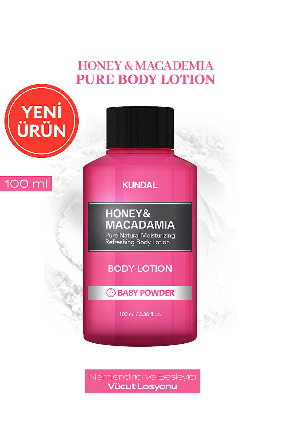 Nemlendirici ve Besleyici Vücut Losyonu KUNDAL Honey & Macadamia Pure Body Lotion 100ml Baby Powder