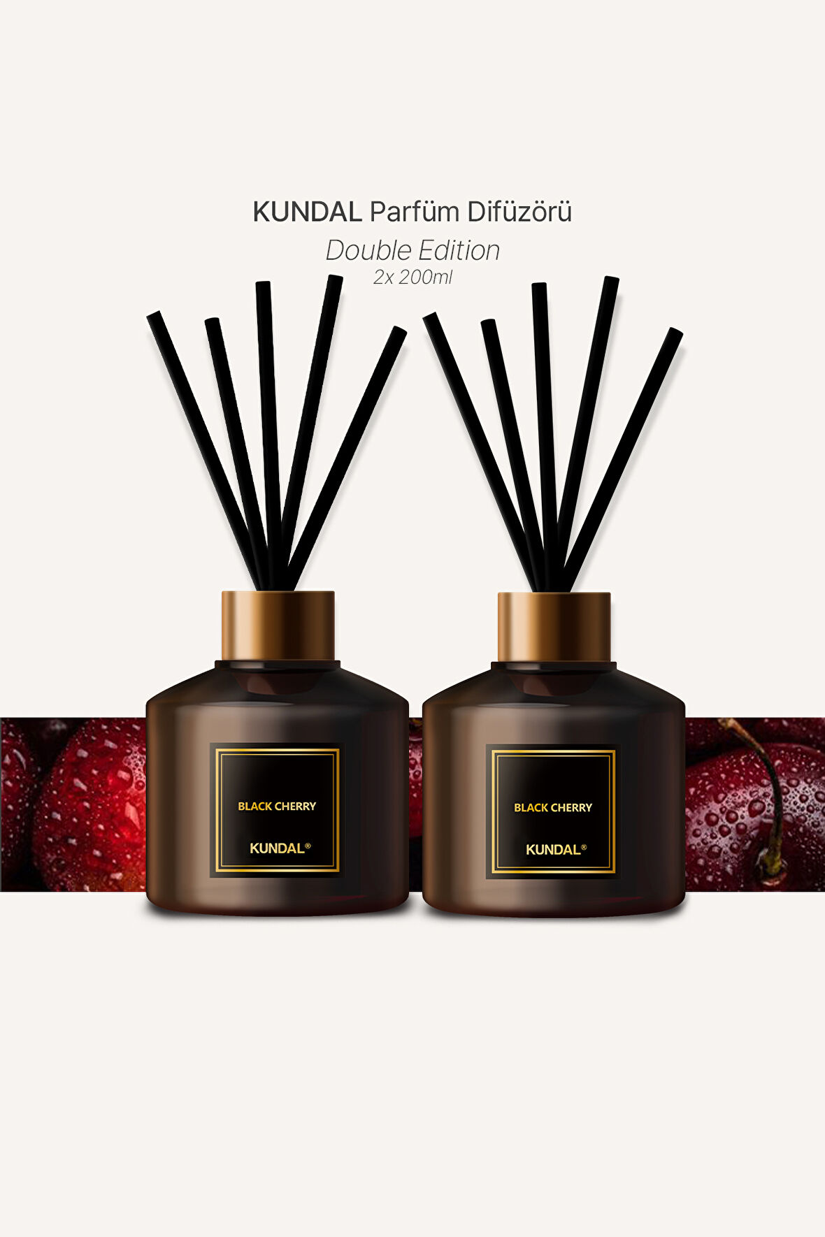 Parfüm Difüzörü Temel Seri KUNDAL Perfume Diffuser 200ml 2Adet ( Black Cherry)