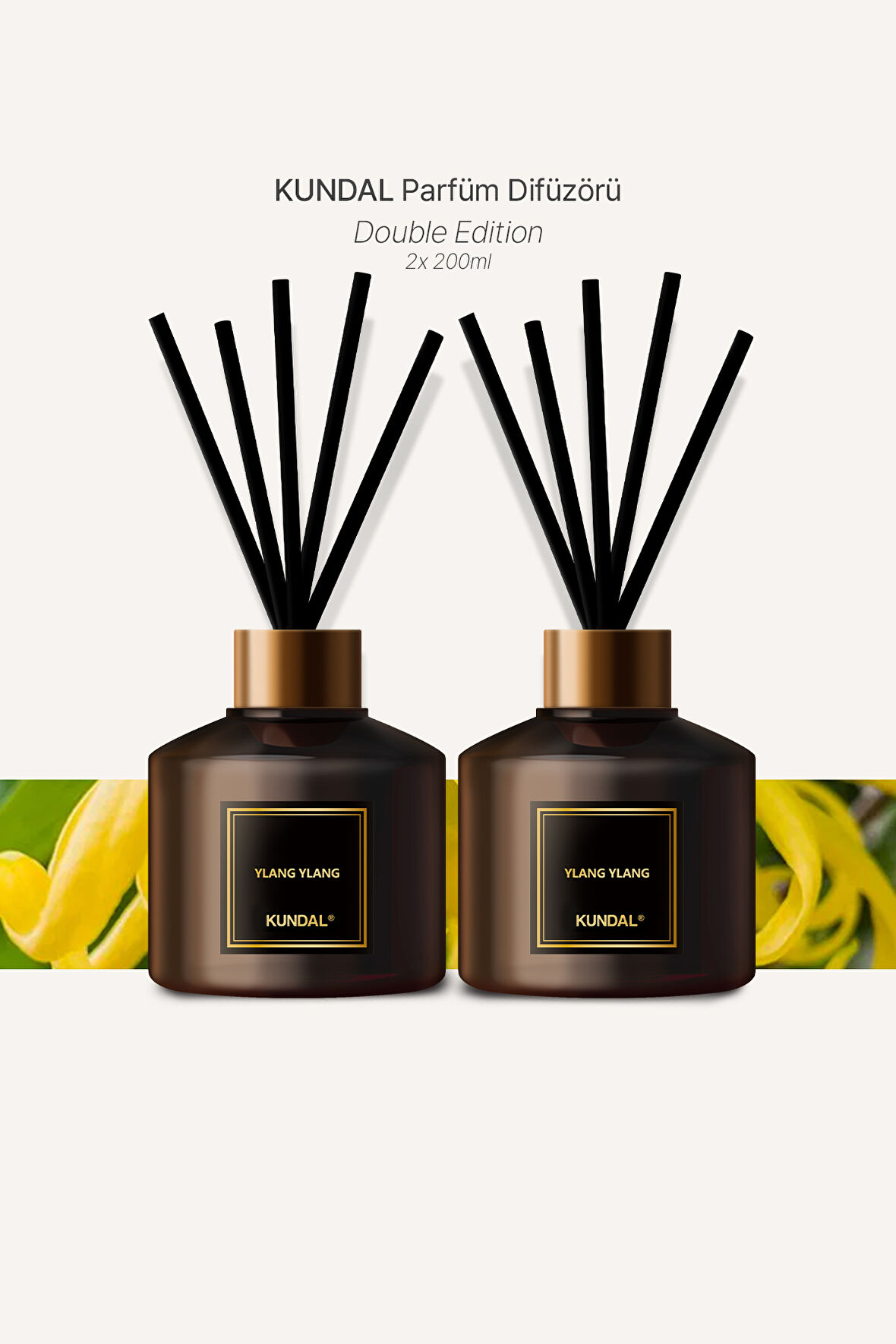 Parfüm Difüzörü Temel Seri KUNDAL Perfume Diffuser 200ml 2Adet (Ylang Ylang)