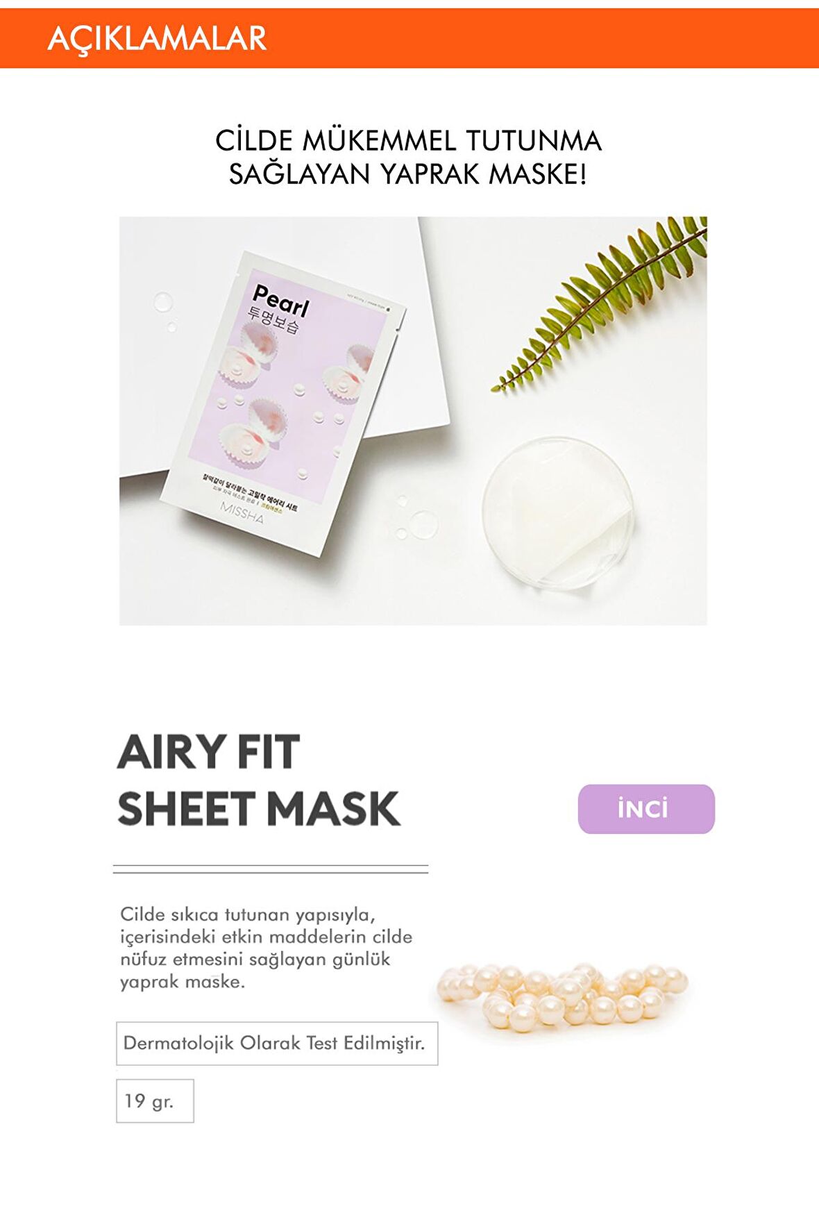 Avantajlı İnci Özlü Aydınlatıcı ve Nemlendirici Yaprak Maske Seti(5Adx19g)Airy Fit Sheet Mask(Pearl)