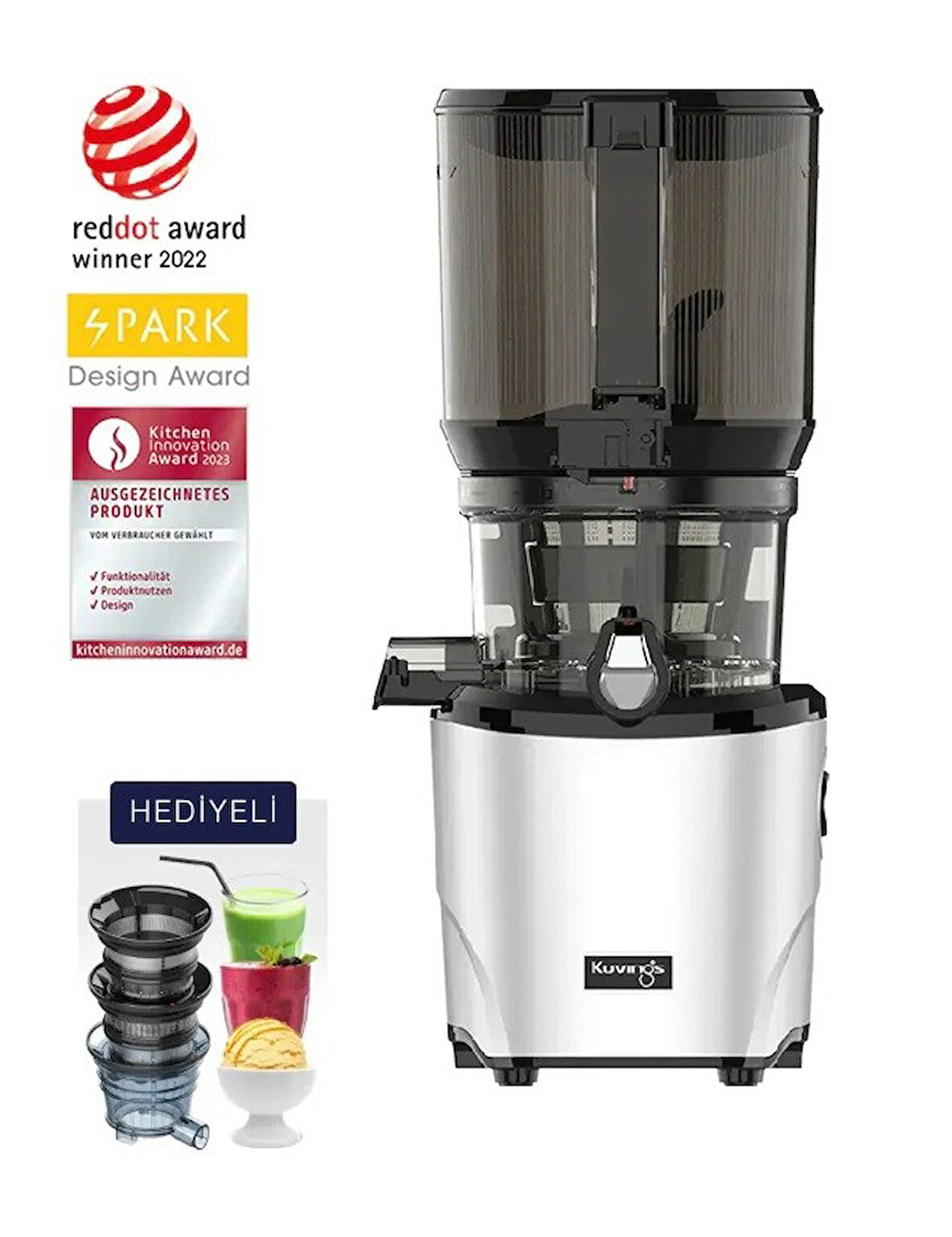 Kuvings AUTO10 Hands-Free Yavaş Sıkım Slow Juicer Meyve Sıkacağı Gri