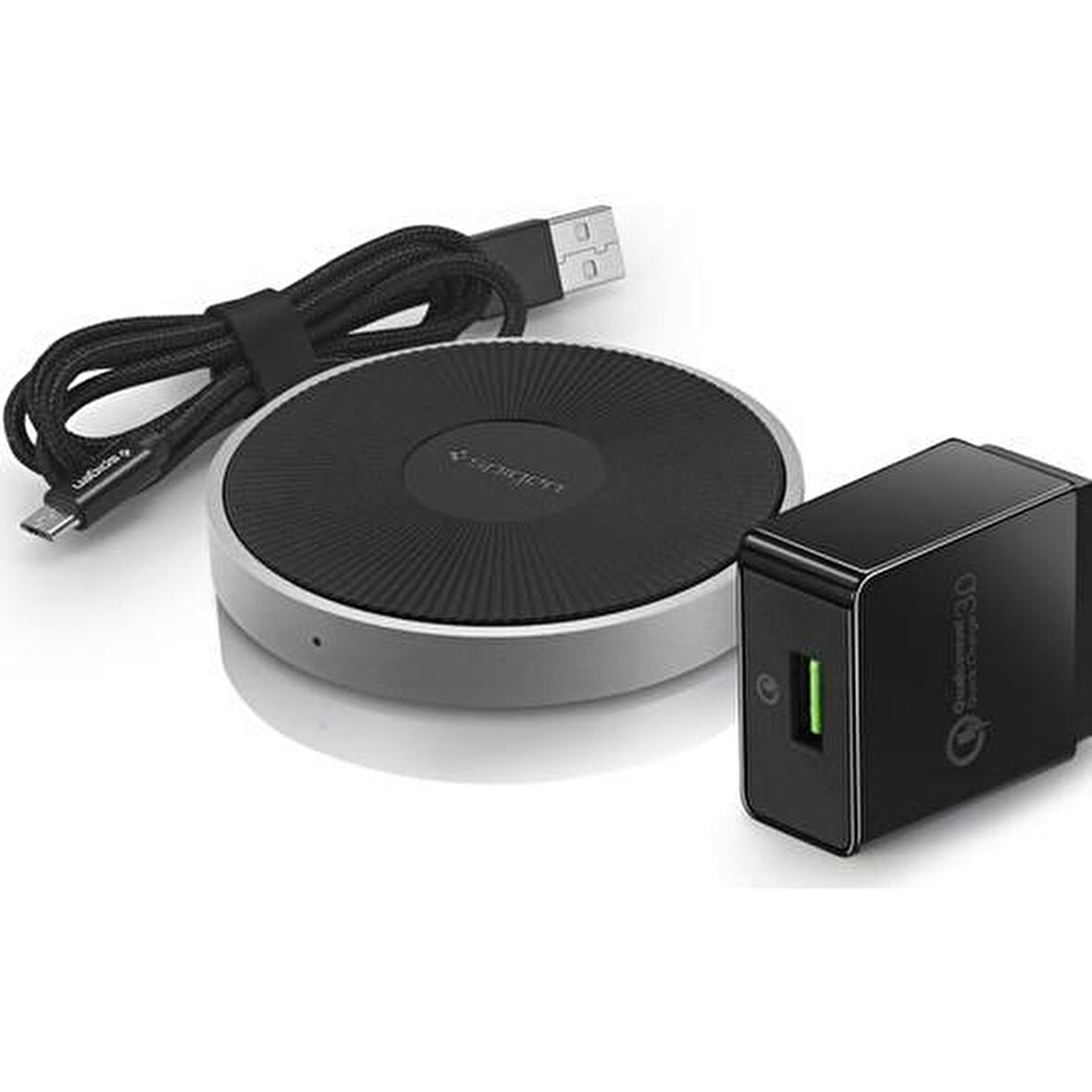 Spigen Essential F306W Qi2 Kablosuz Şarj Cihazı + Qualcomm 3.0 Priz Adaptörü (iOS/Android Hızlı Şarj + Soğutma Teknolojisi) 10W/9W/7.5W/5W - 000CH22772