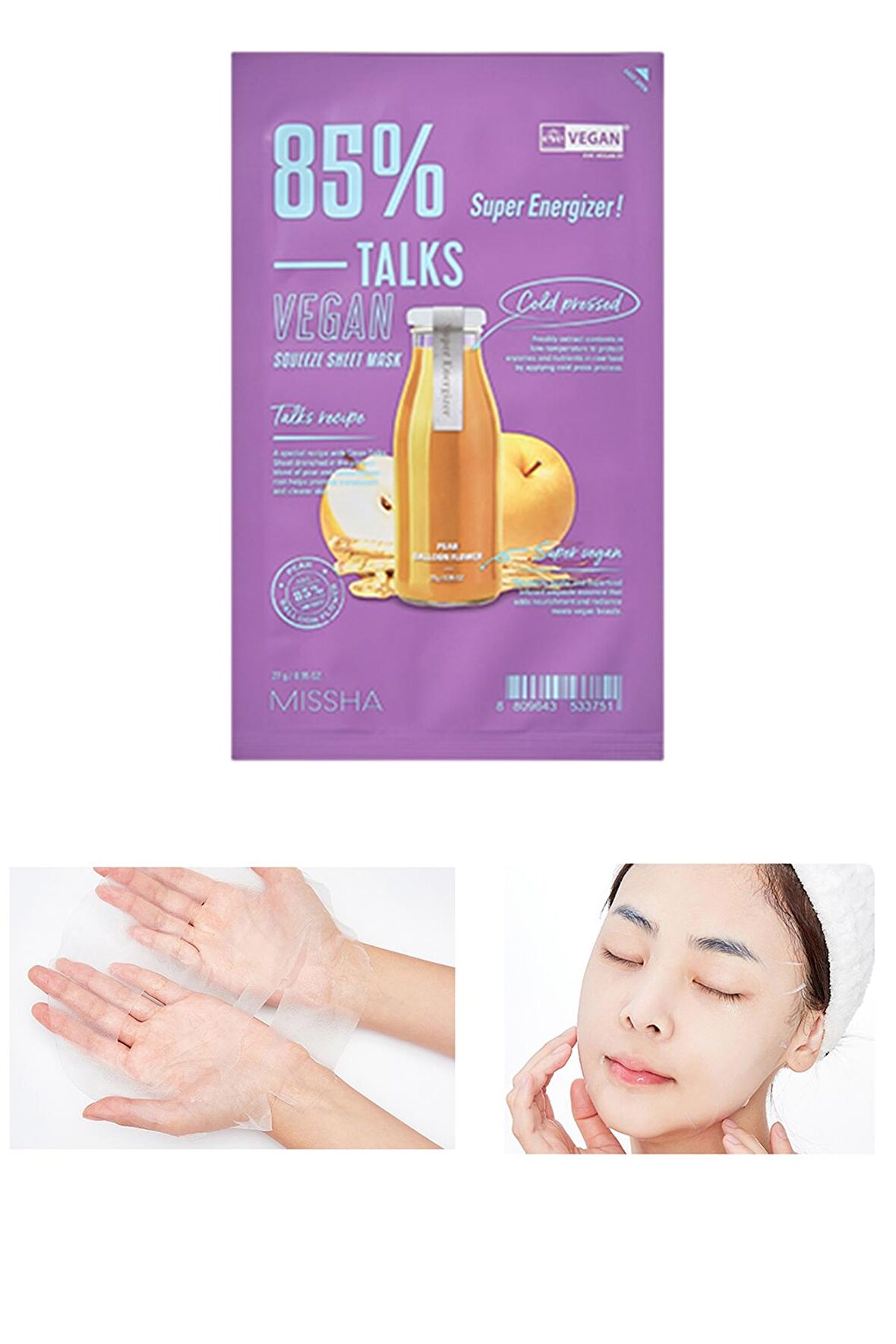 Canlandırıcı Vegan Yaprak Maske Talks Vegan Squeeze Sheet Mask (Super Energizer)