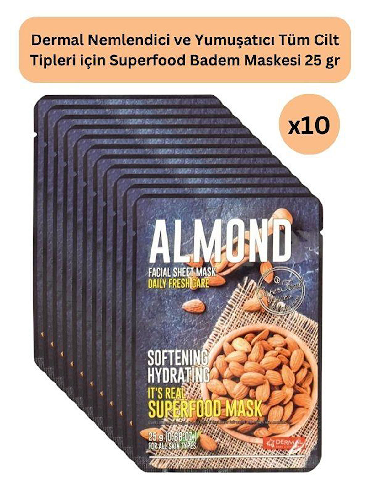 Dermal Nemlendici ve Yumuşatıcı Badem Maskesi 25 gr 10 Adet