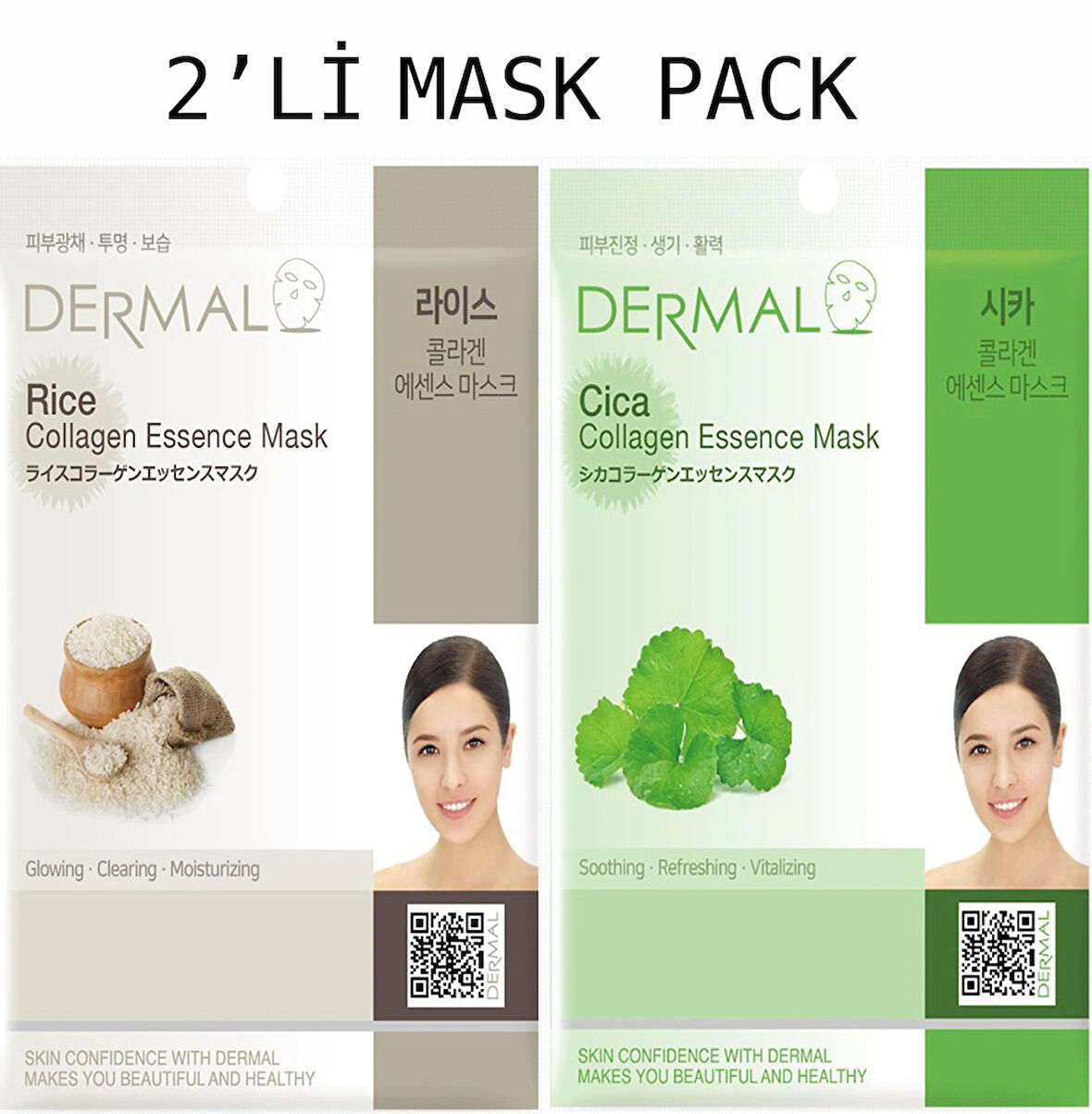 Dermal 2'li Mask Pack (Cica+Rice)