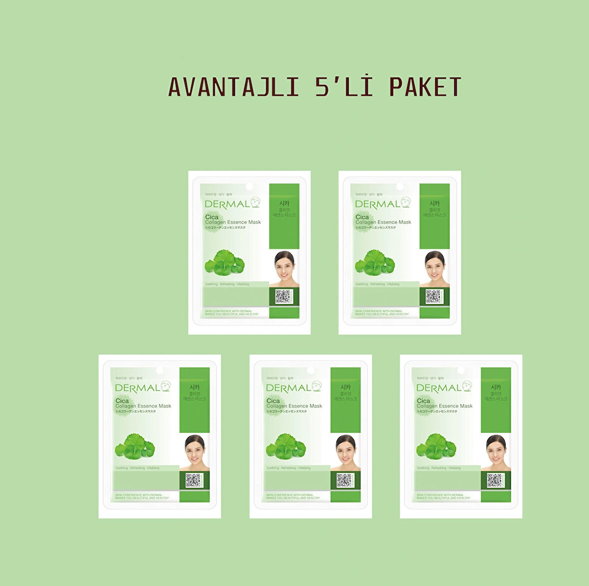 Dermal 5'li Canlandırıcı, Yenileyici, Sakinleştirici Centella Asiatica Özlü Kolajen Maske