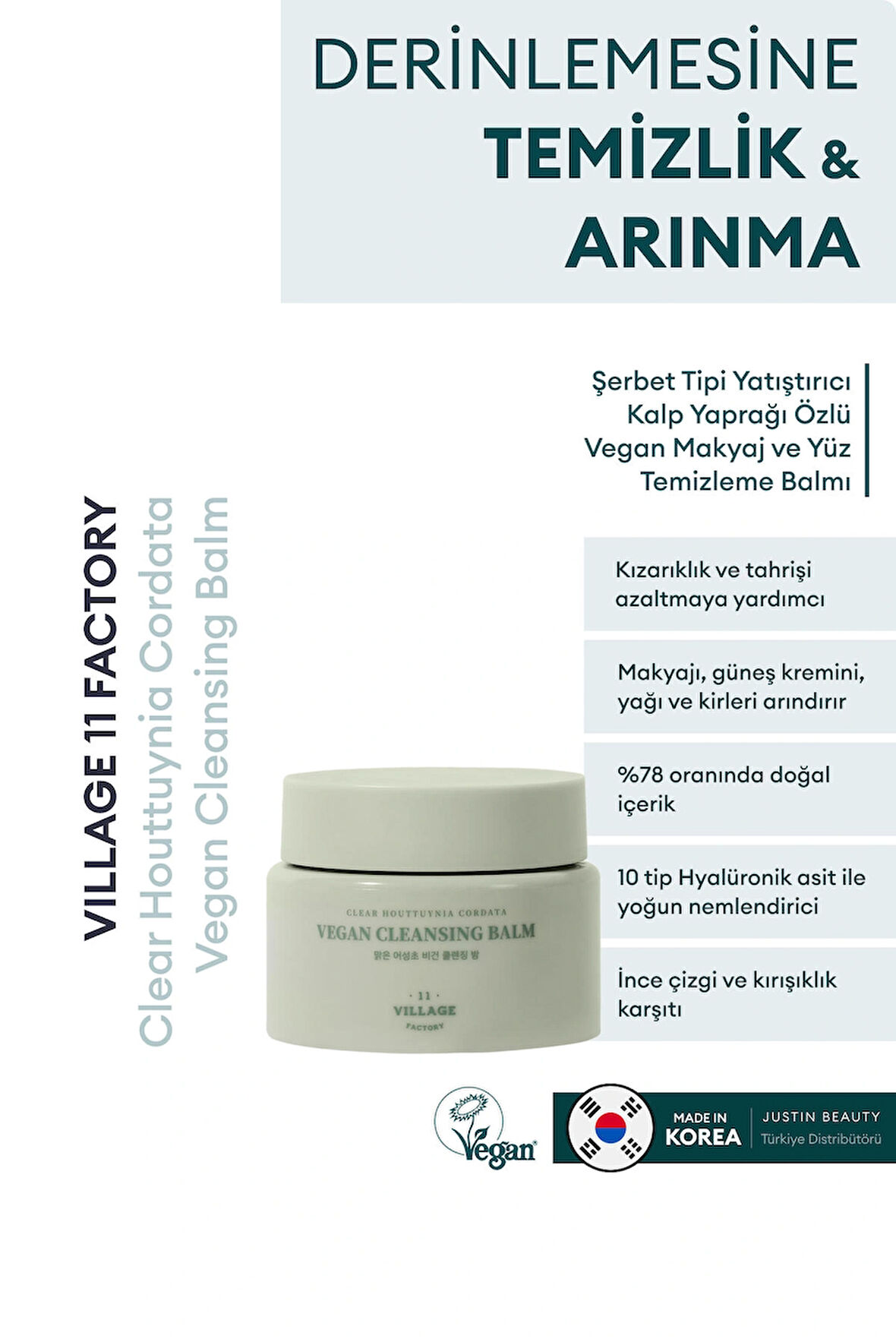 Village 11 Factory Clear Houttuynia Cordata Vegan Cleansing Balm 100ml - Şerbet Tipi Yatıştırıcı Heartleaf Vegan Makyaj ve Yüz Temizleme Balmı