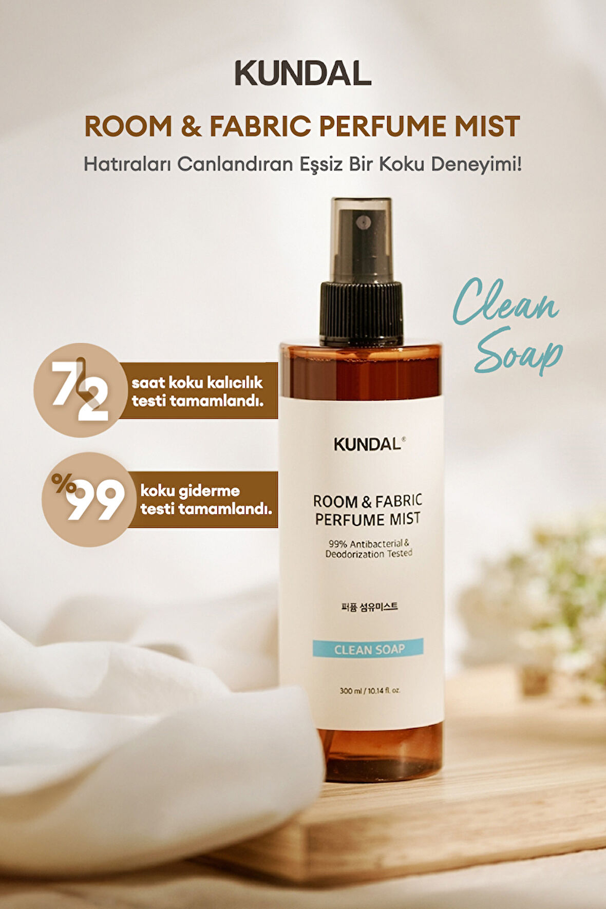 Oda ve Kumaş Kokusu KUNDAL Room & Fabric Perfume Mist (Clean Soap)