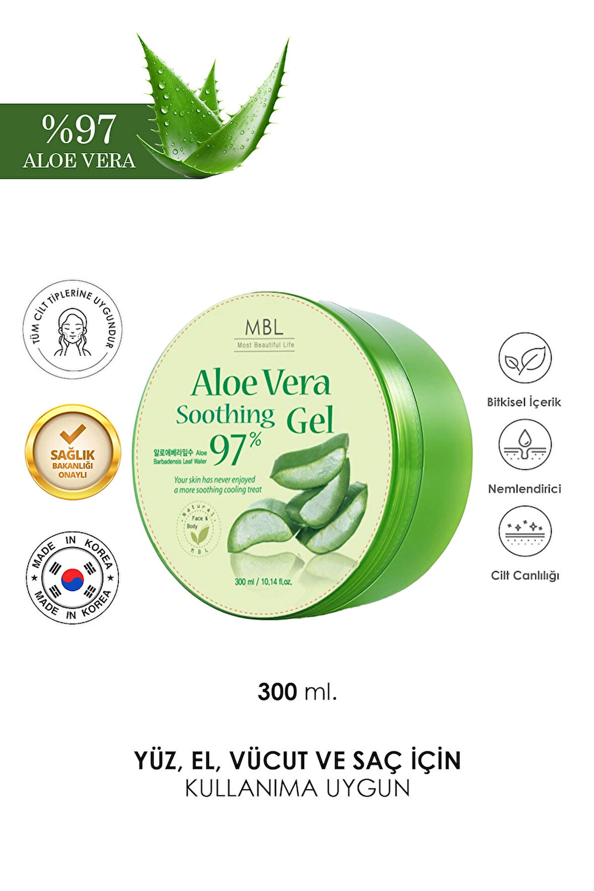 Nemlendirici Yatıştırıcı %97 Saf Aloe Vera Içeren Soothing Jel 300ml