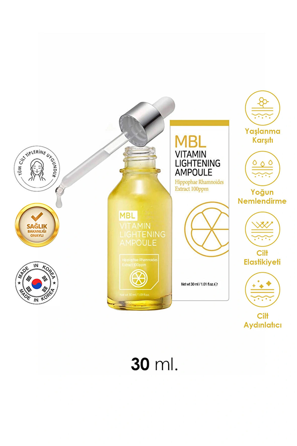 Leke Karşıtı Aydınlatıcı Konsantre C Vitamini Içerikli Cilt Serumu 30 ml