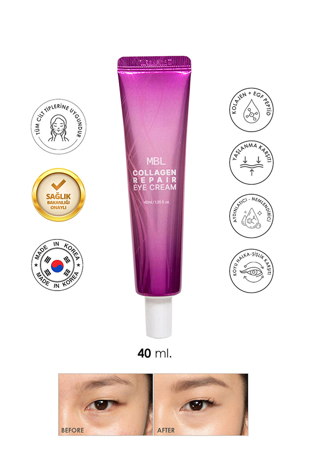 Yoğun Nemlendirici & Sıkılaştırıcı Göz Kremi – Kolajen & Peptid Içeriğiyle Genç Görünüm 40ml