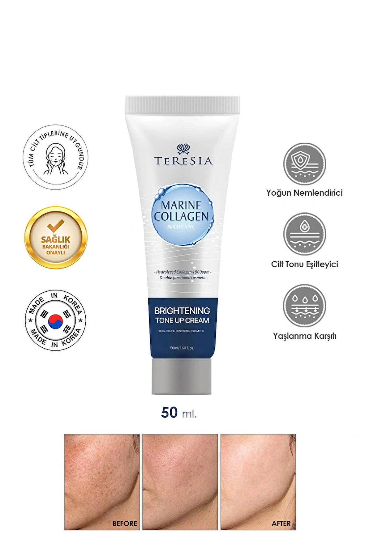 Lekeli Ciltler Için Kolajen Içerikli Tone-up Beyazlatıcı Krem 50ml