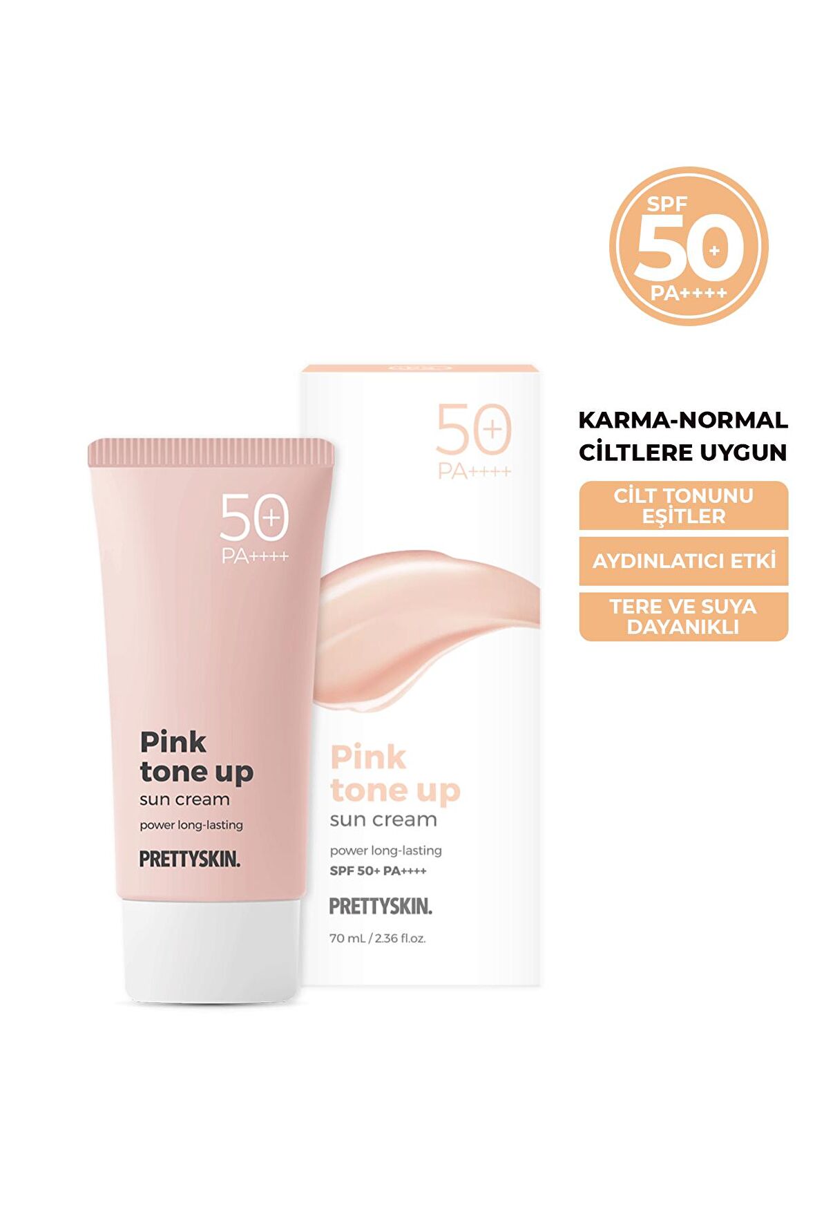 PRETTYSKIN Soft Pembe Tonlayıcı SPF 50+ PA++++ Renkli Güneş Koruyucu Krem 70ml