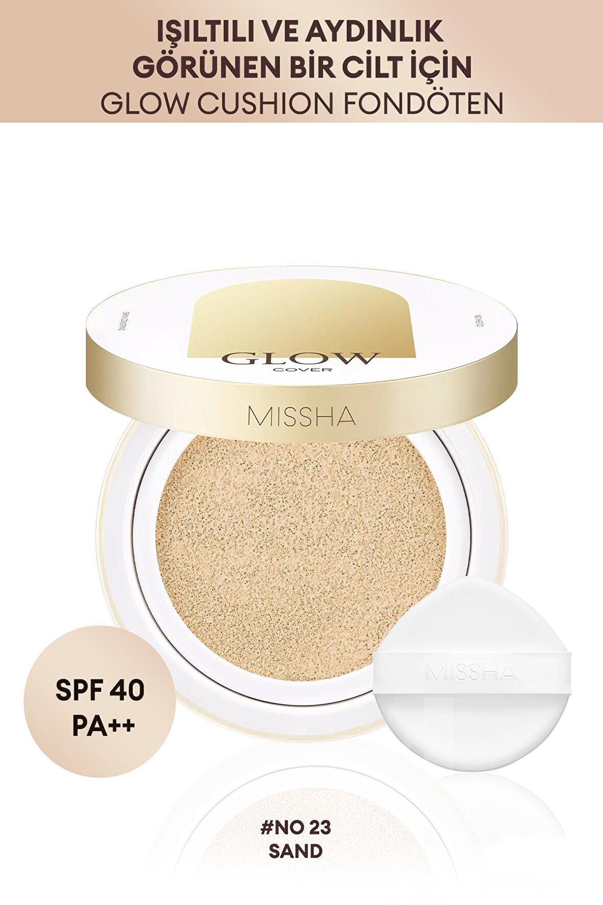 Işıltılı ve Cam Cilt Görünüm Sunan Hafif Dokulu Cushion SPF40++ Glow Cushion (No.23)