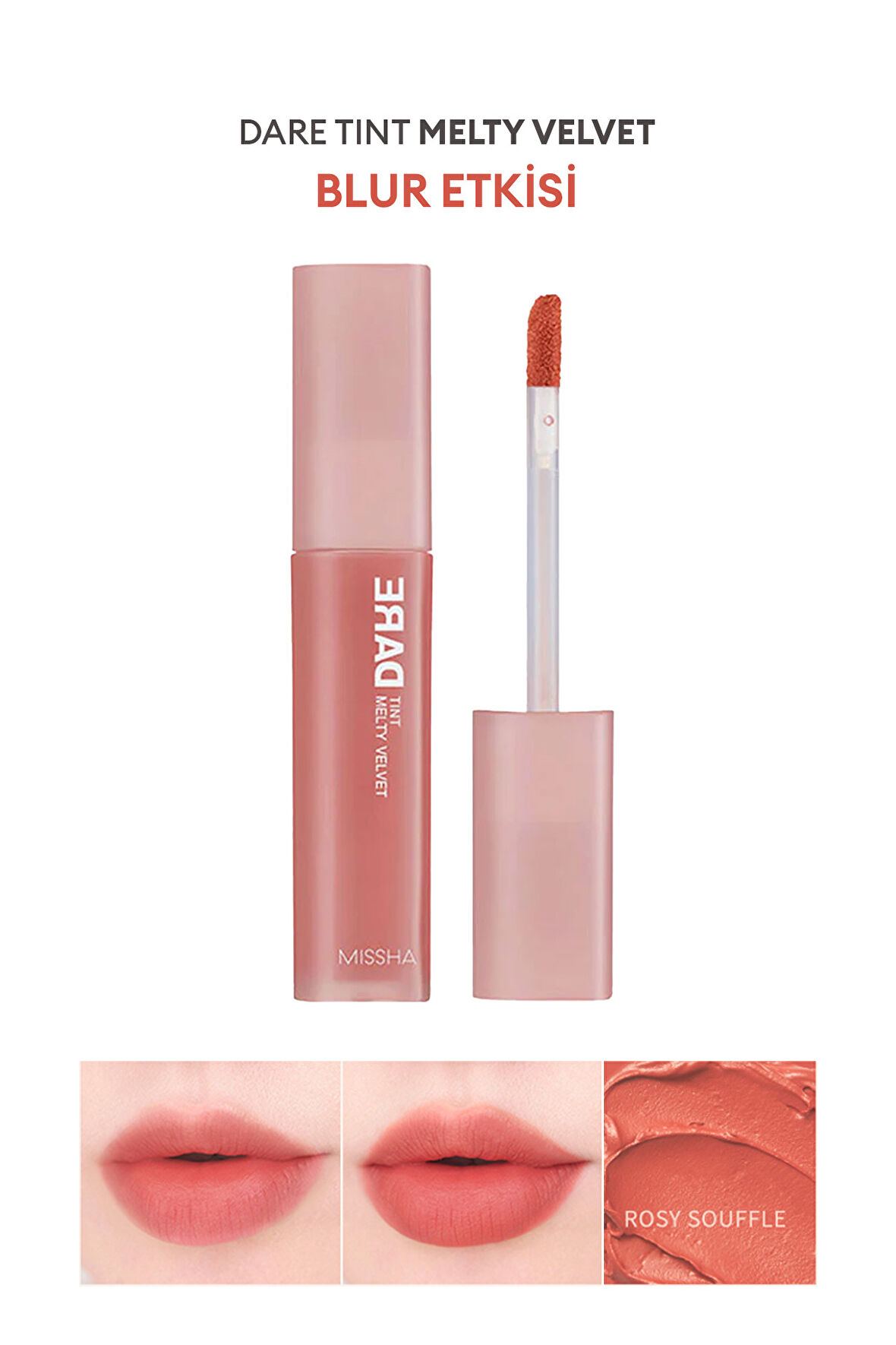 Uzun Süre Kalıcı, Bulaşma Yapmayan, Kadifemsi Bitiş Sunan Tint Dare Tint Melty Velvet (Rosy Souffle)