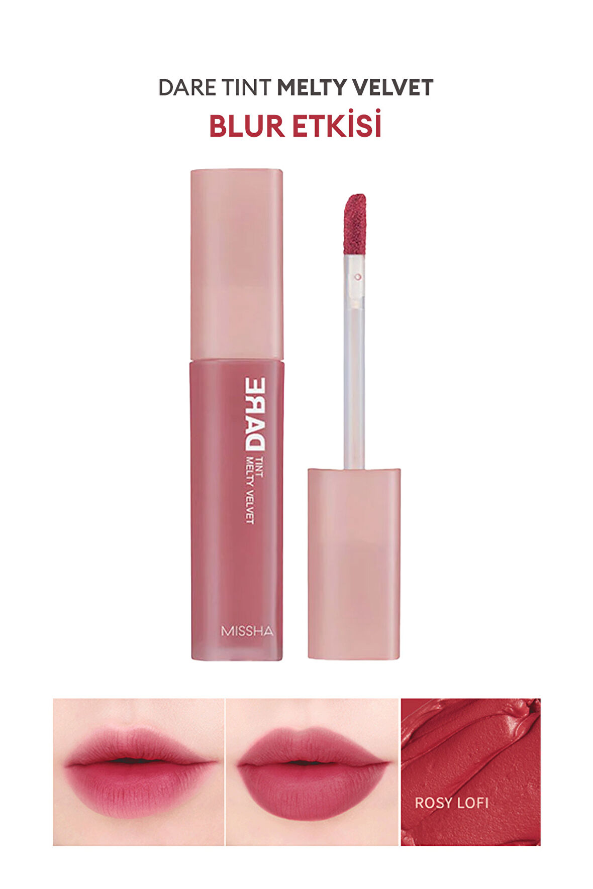 Uzun Süre Kalıcı, Bulaşma Yapmayan, Kadifemsi Bitiş Sunan Tint Dare Tint Melty Velvet (Rosy Lofi)