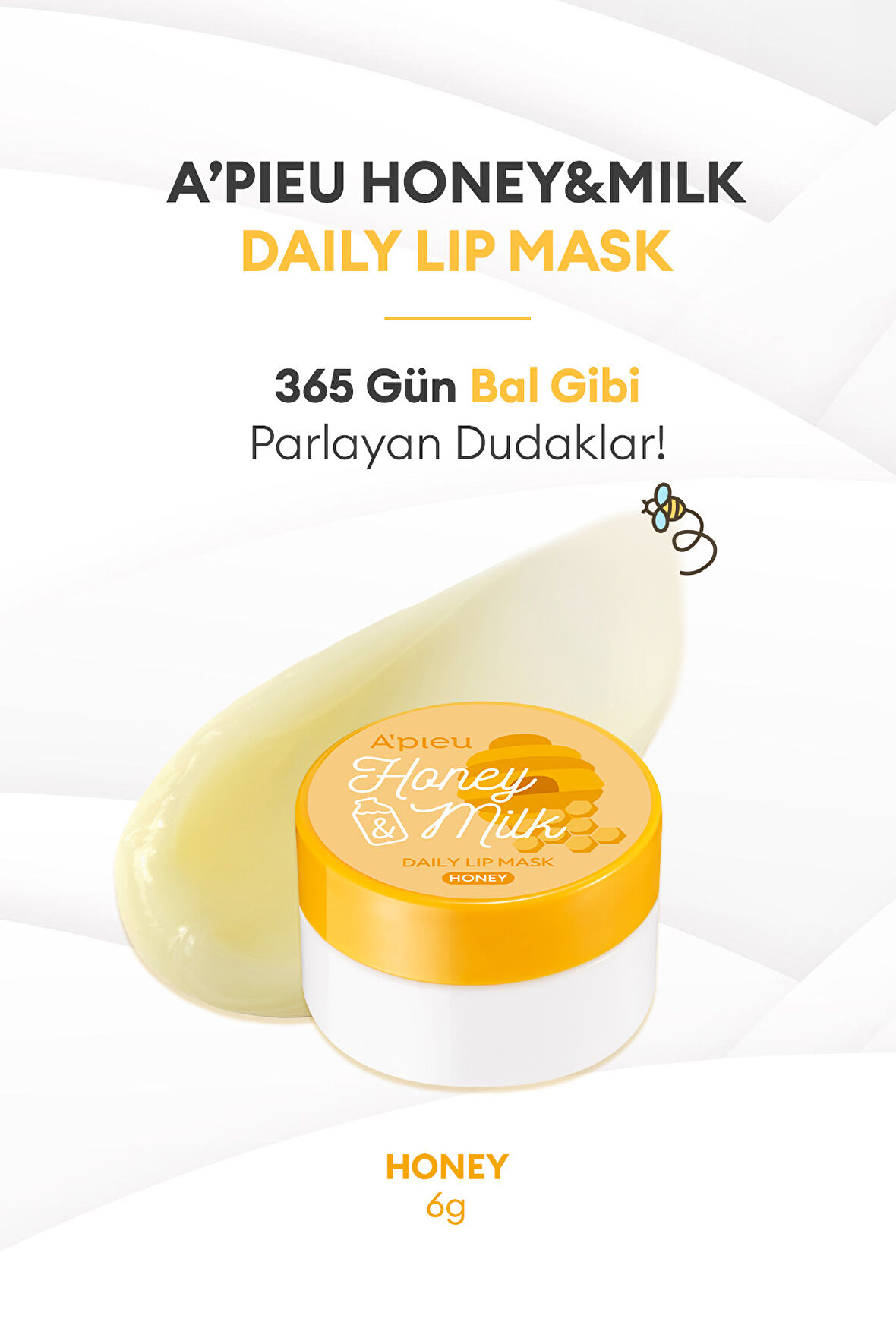 Bal ve Süt Özlü Besleyici ve Nemlendirici Dudak Maskesi A'PIEU Honey & Milk Daily Lip Mask (Honey)