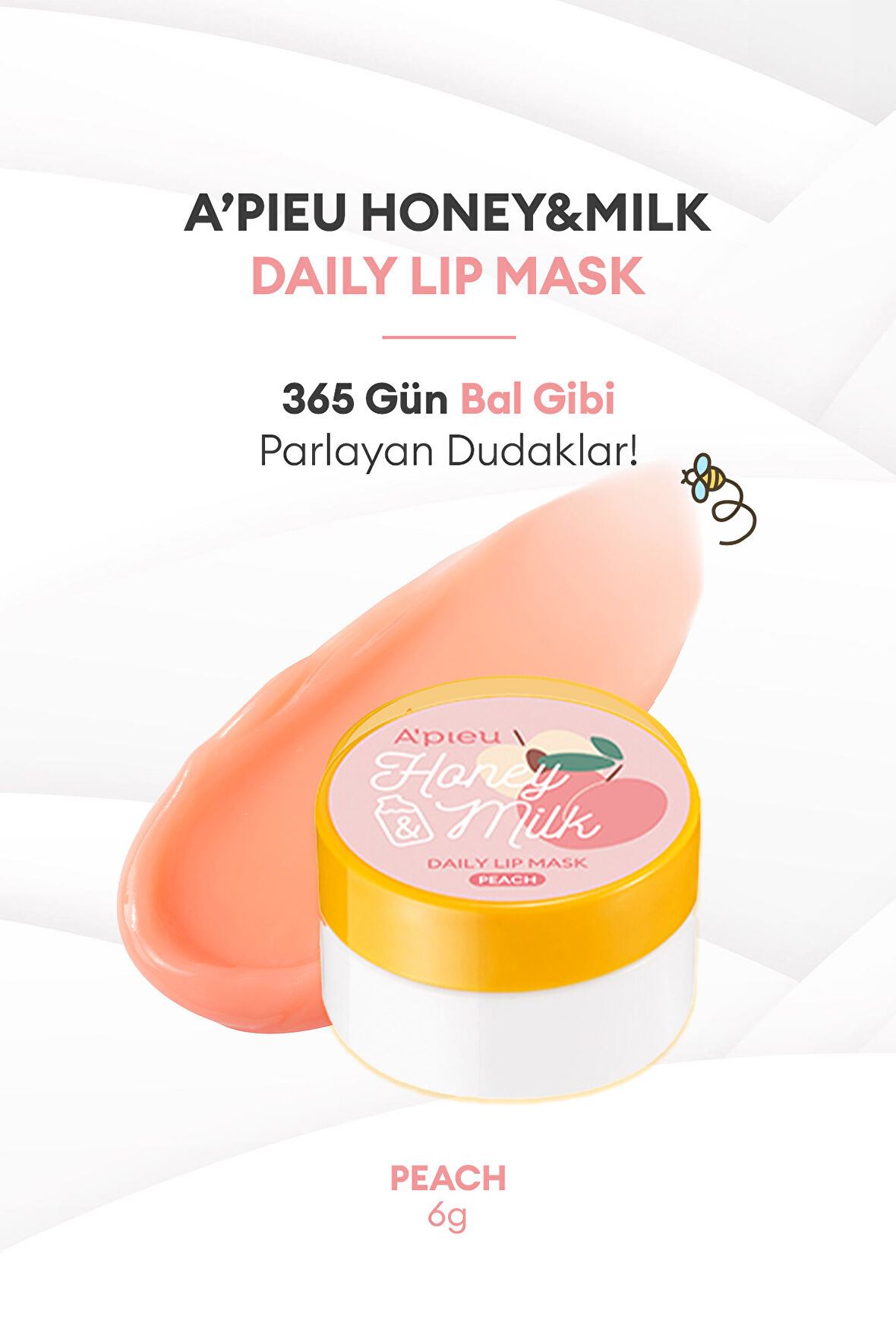 Bal ve Süt Özlü Besleyici Nemlendirici Dudak Maskesi A'PIEU Honey & Milk Daily Lip Mask Peach