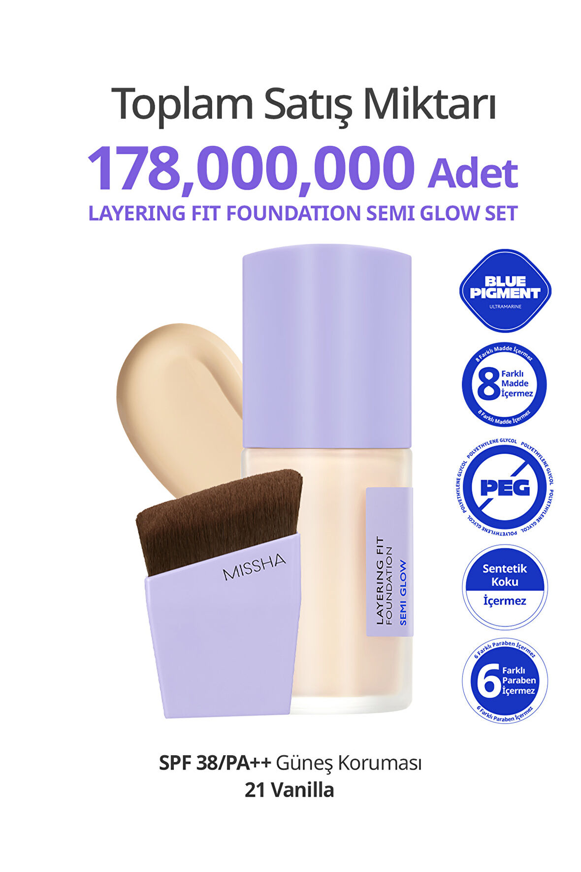 Yarı Parlak Bitişli Nemlendirici Fondöten + Fırça Layering Fit Foundation Semi Glow Set No21 Vanilla