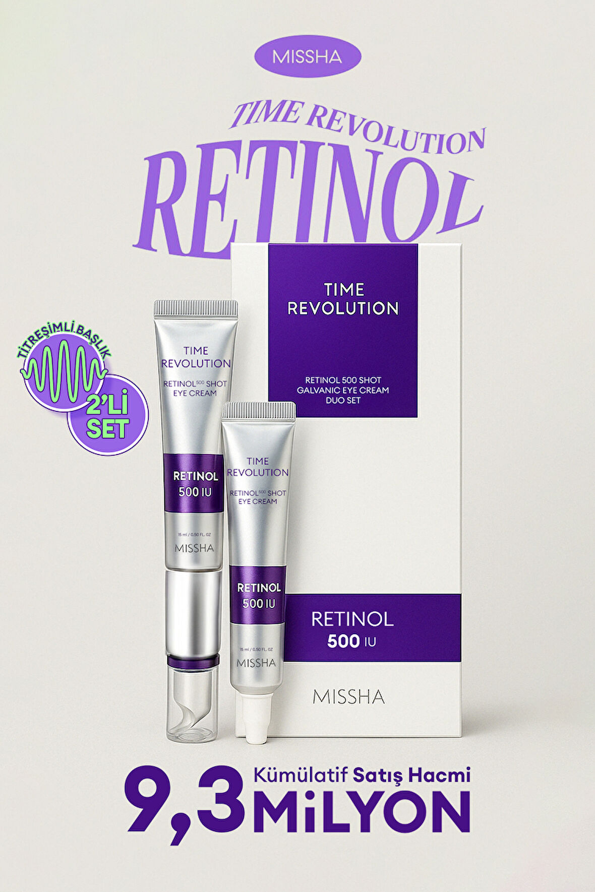 Kırışıklık Karşıtı Titreşimli 2li Göz Bakım Kremi Time Revolution Retinol 500 Shot Eye Cream Duo Set