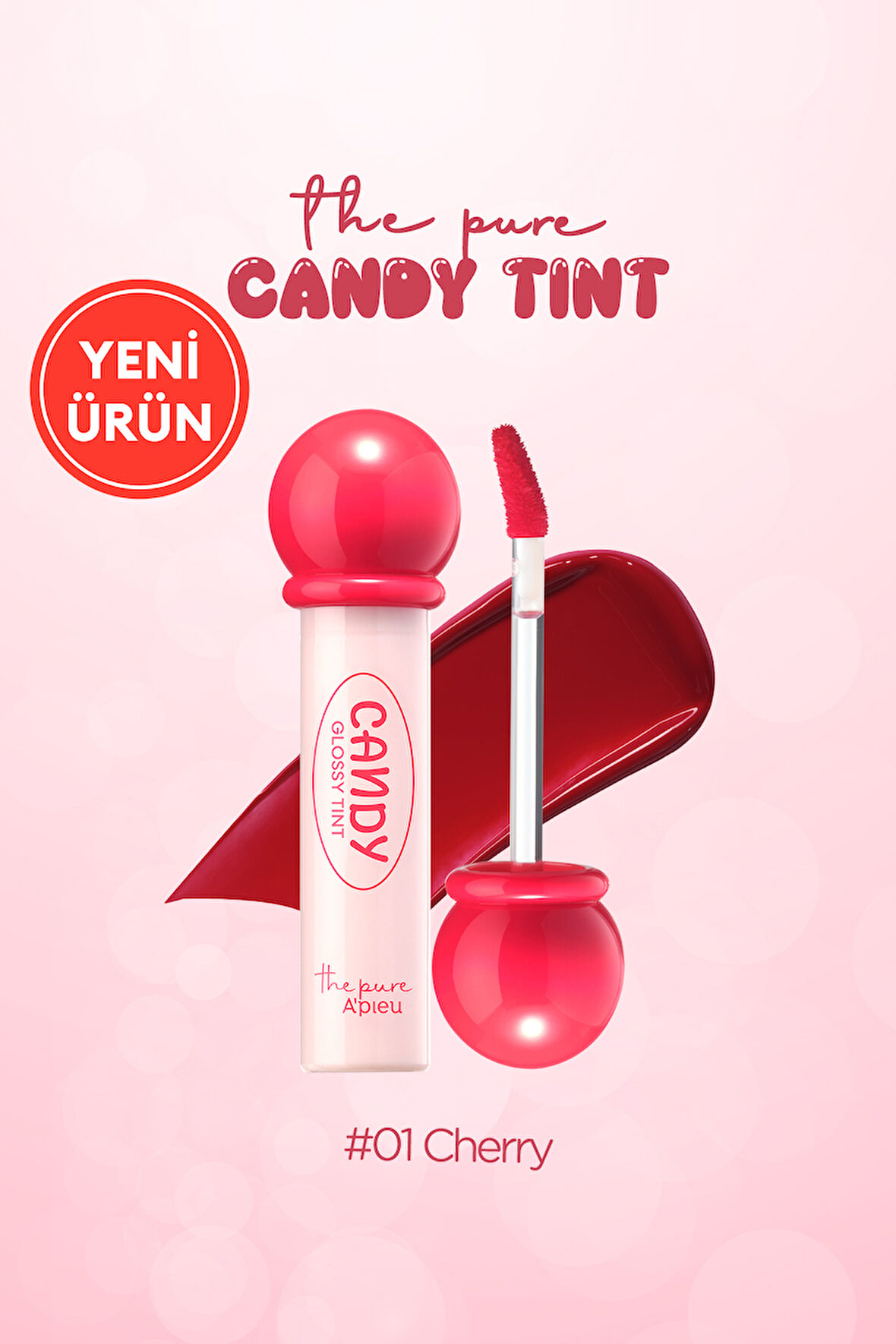 Kalıcı Renkleriyle Şeker Gibi Parlayan Nemlendiren Tint A'PIEU The Pure Candy Tint (No.01 Cherry)