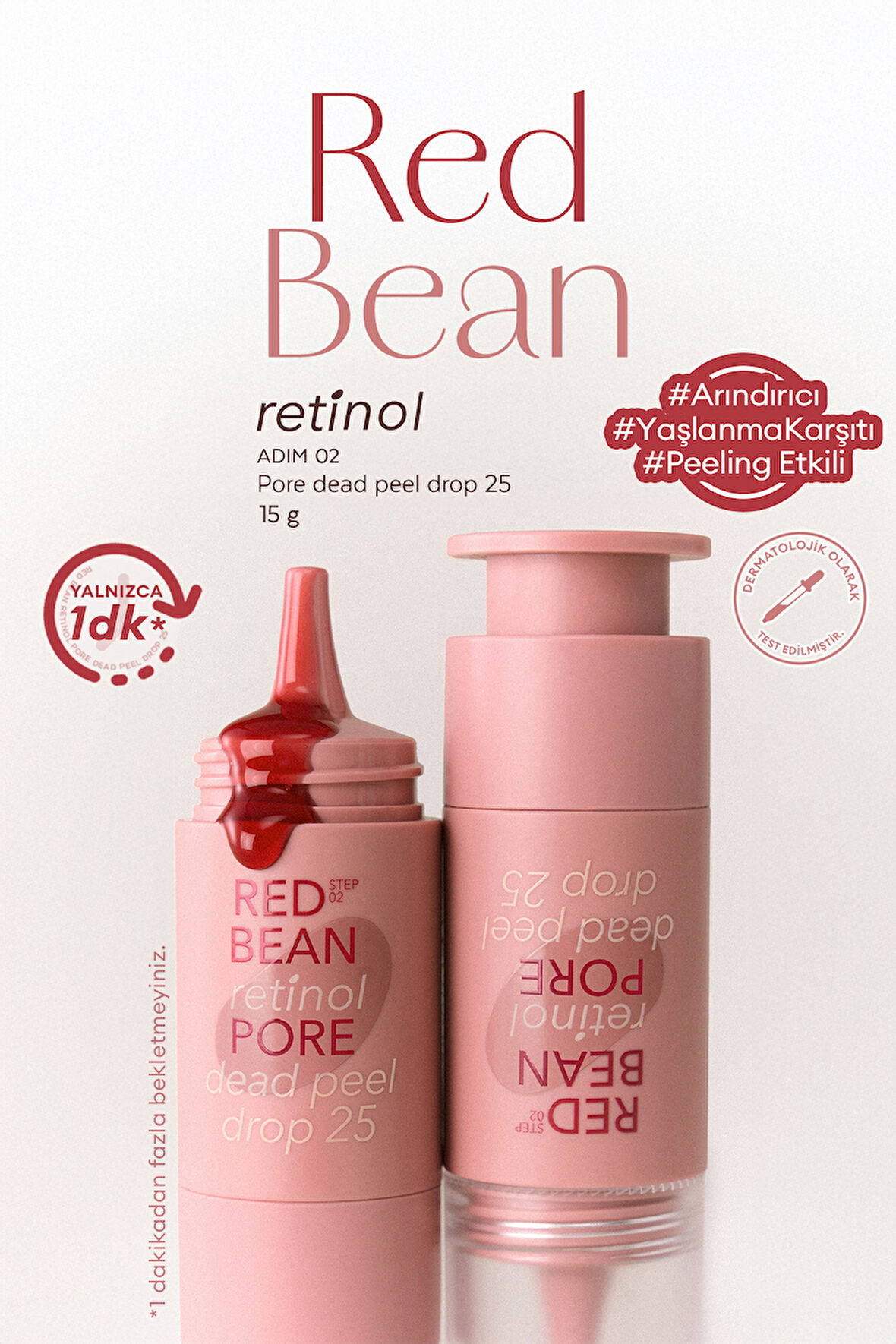 Retinol ve Kırmızı Fasulye Özlü, Peeling Serum Red Bean Retinol Pore Dead Peel Drop 25