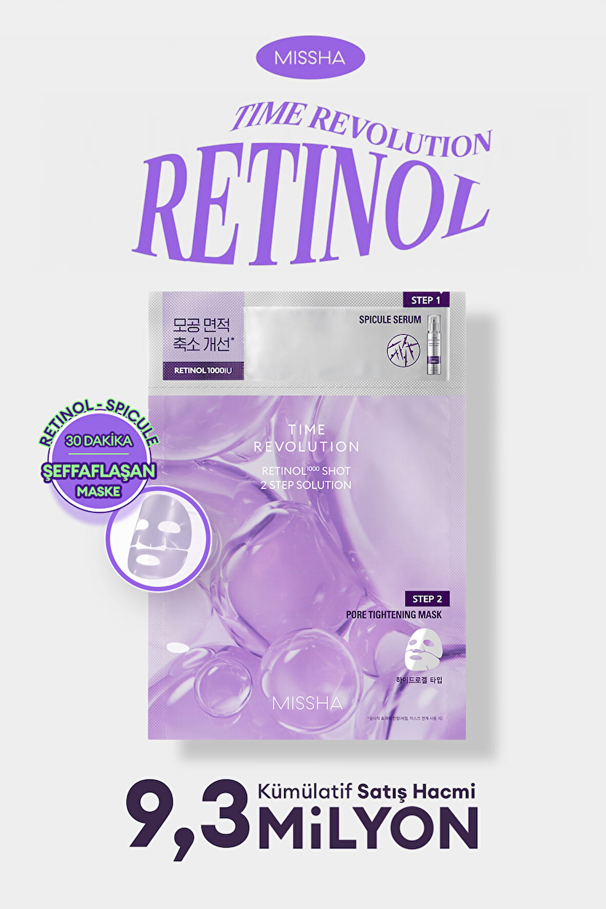 Retinol İçerikli 2 Adımlı Jel Maske MISSHA Time Revolution Retinol 1000 Shot 2 Step Solution Mask