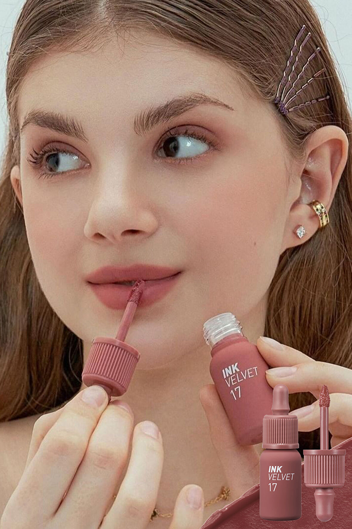 Yüksek Pigmentli, Kadife Görünümlü, Gün Boyu Kalıcı Tint Peripera Ink Velvet (17 Rosy Nude)