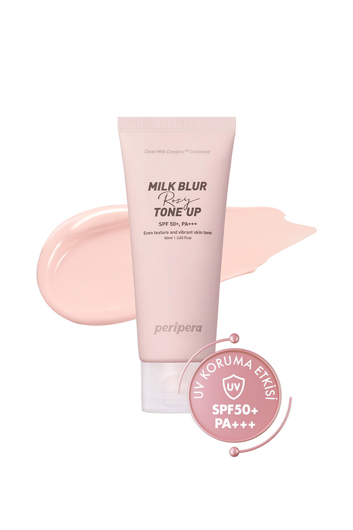 Pembe Bazlı, Cilt Tonu Eşitleyici Krem Peripera Milk Blur Tone Up Cream (03 Rosy) SPF50+ PA+++