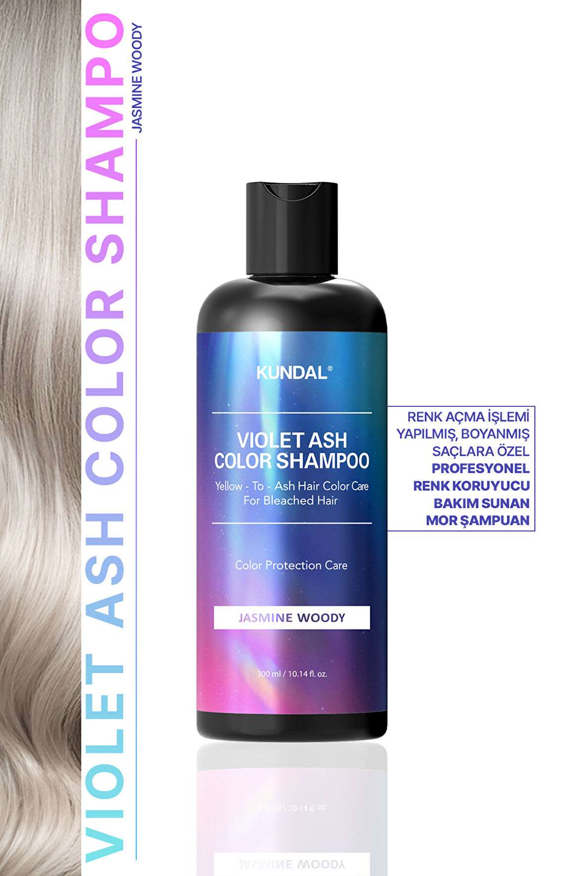 Sarı- Küllü Saçlara Özel Renk Koruyucu Bakım Şampuanı KUNDAL Ash Color Shampoo 300 ml(Jasmine Wooody