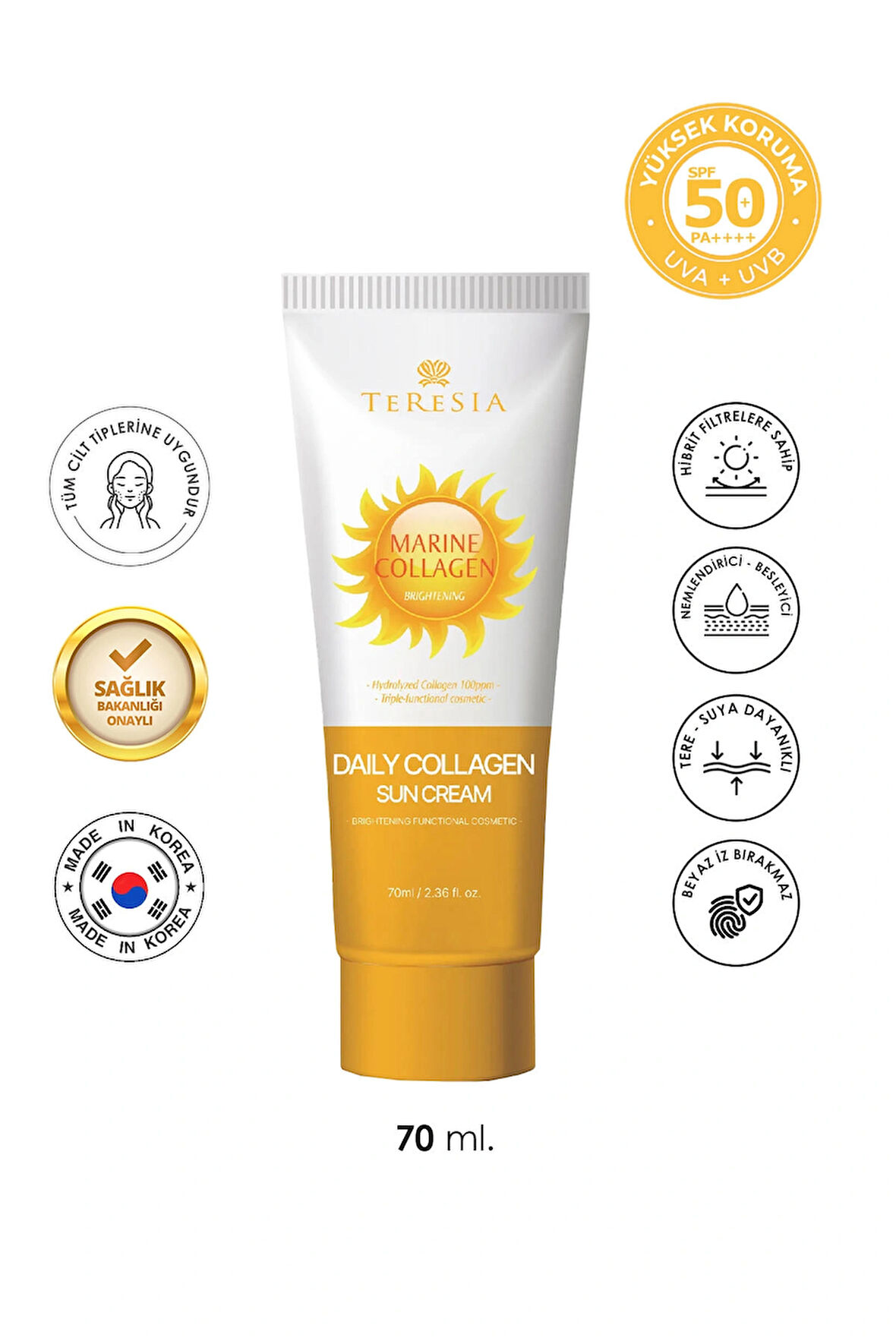 Aydınlatıcı & Kırışıklık Karşıtı Güneş Kremi – Günlük Kullanıma Uygun, Hafif yapı 70ml