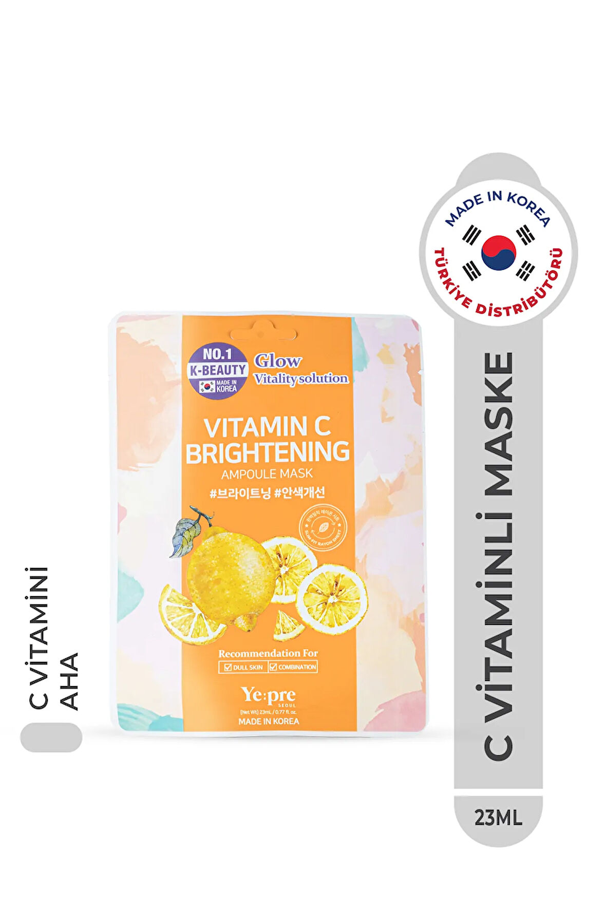 Vitamin C Brightening Ampoule Mask C Vitamini Ve Glikolik Asit Canlandırıcı Yüz Maskesi Kore 23ml